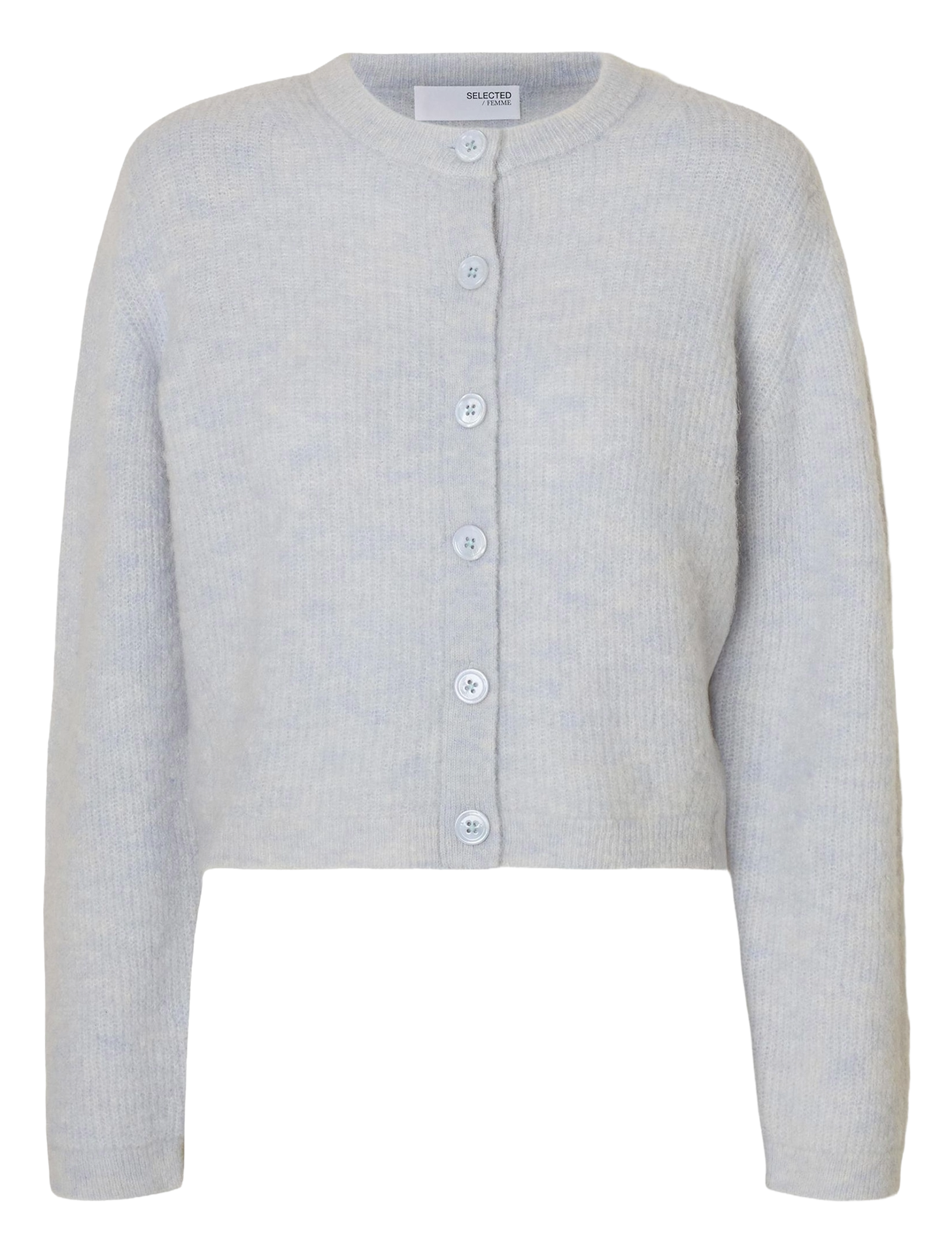 Cardigan droit col rond en laine mélangée SELECTED Bleu