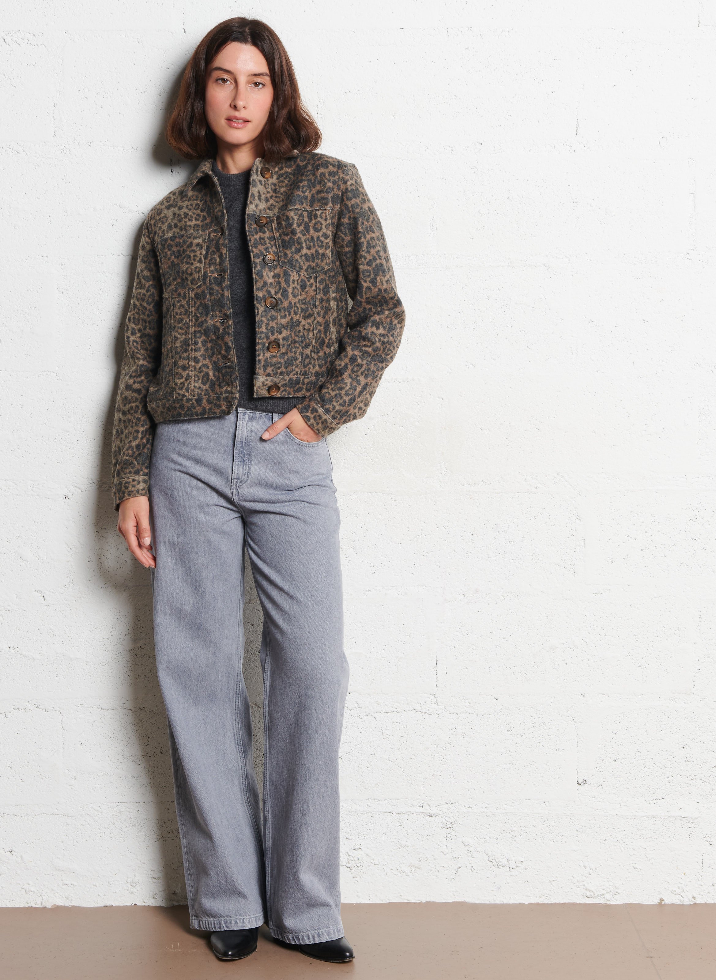 Veste courte boutonnée léopard SUD EXPRESS Beige