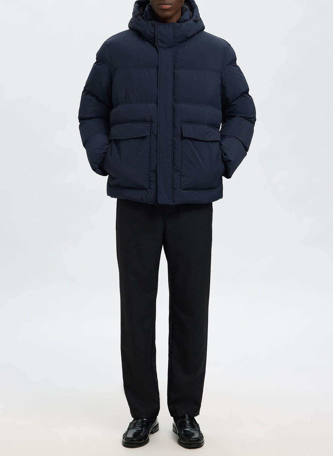 Doudoune droite col montant en fibres recyclées SELECTED Bleu