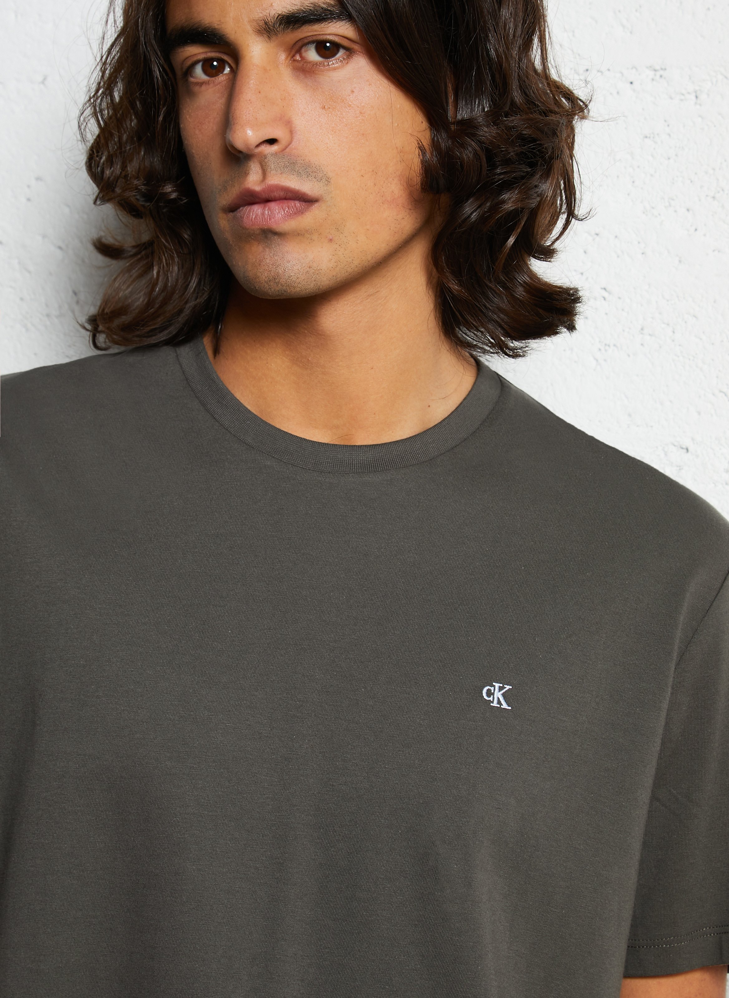 Tee-shirt droit col rond en coton CALVIN KLEIN Gris