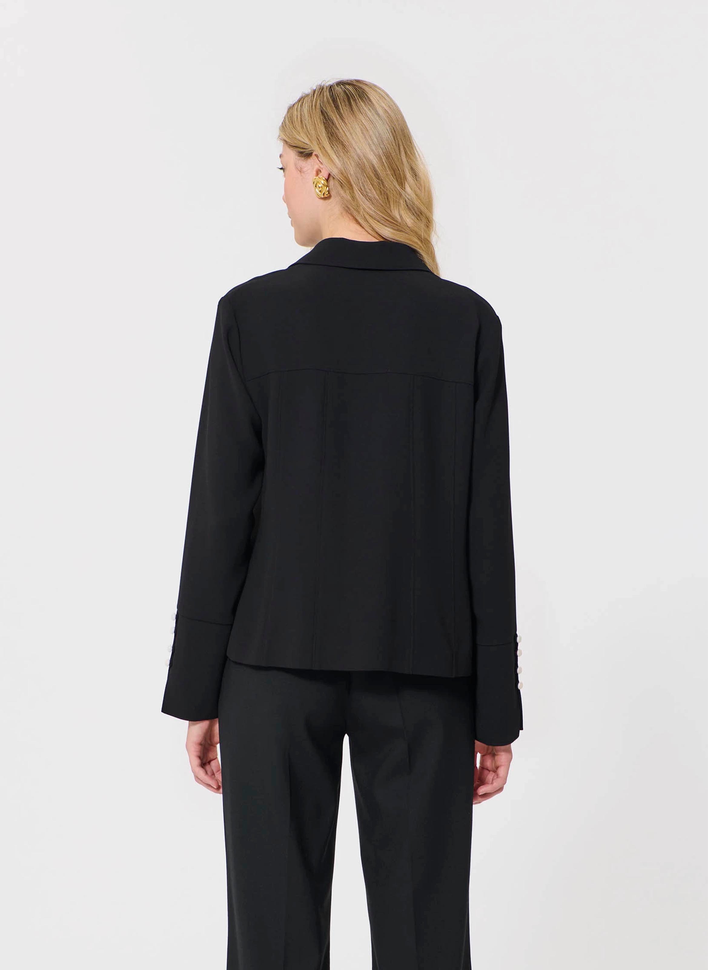 Top a collo polo a maniche lunghe unito TARA JARMON Nero