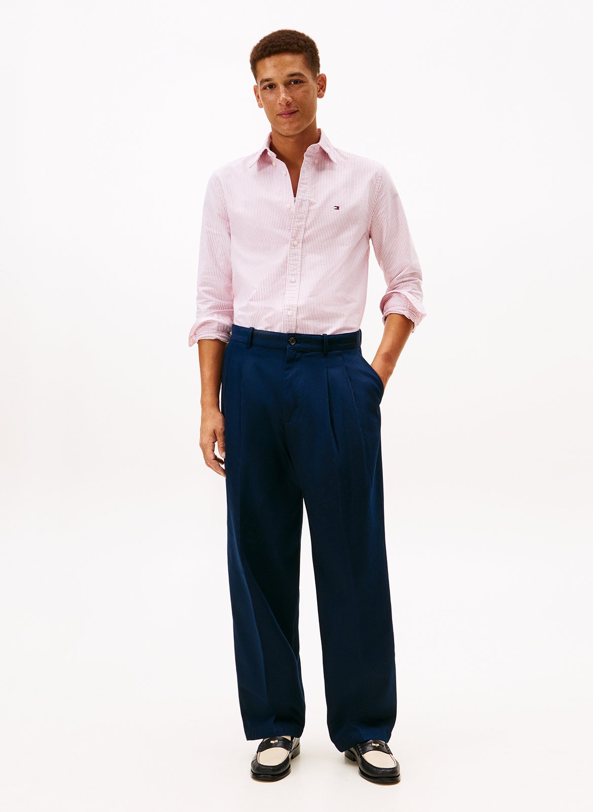 Chemise droite rayée en coton TOMMY HILFIGER Rouge