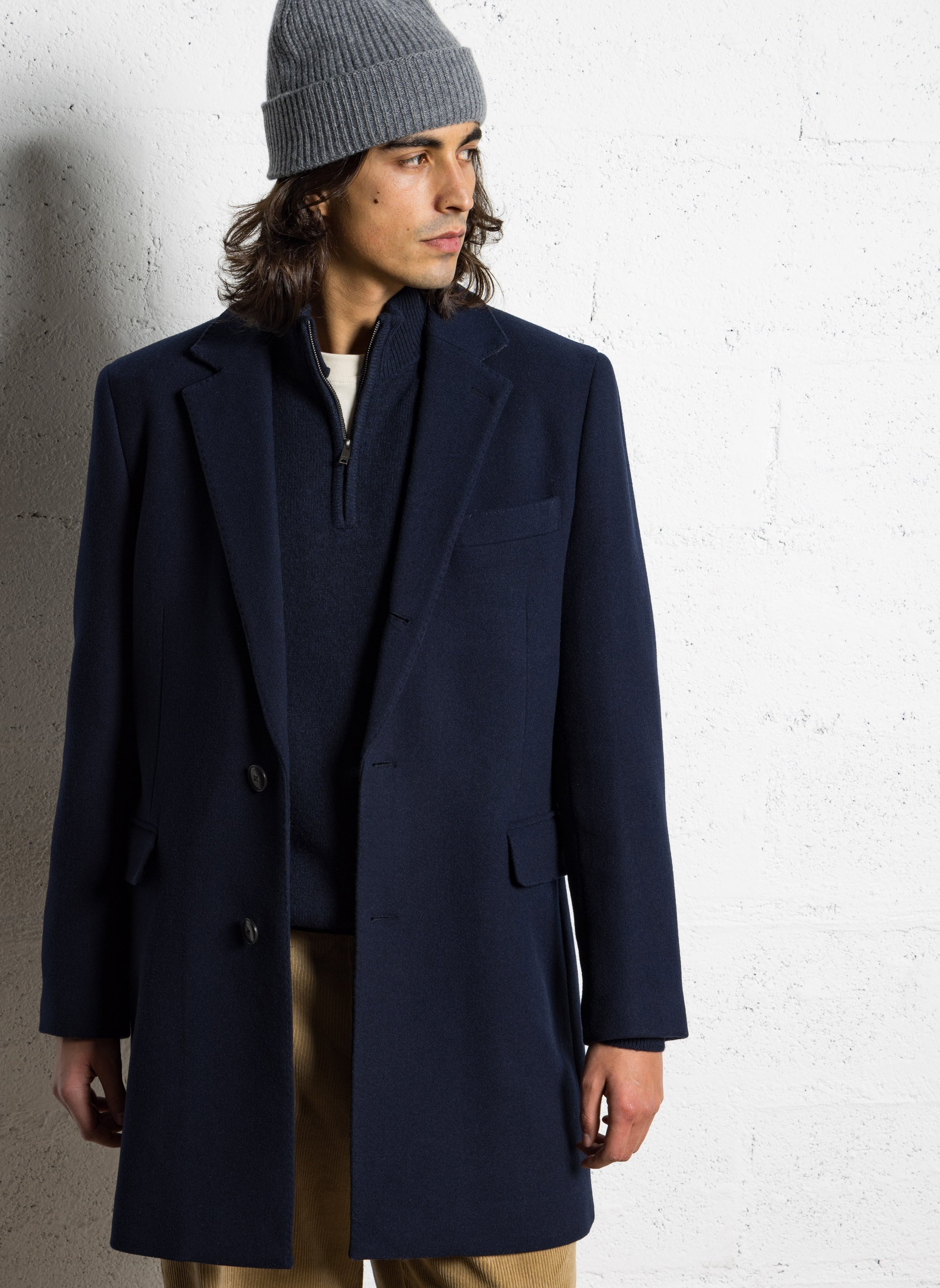 Manteau droit en laine mélangée HACKETT Bleu