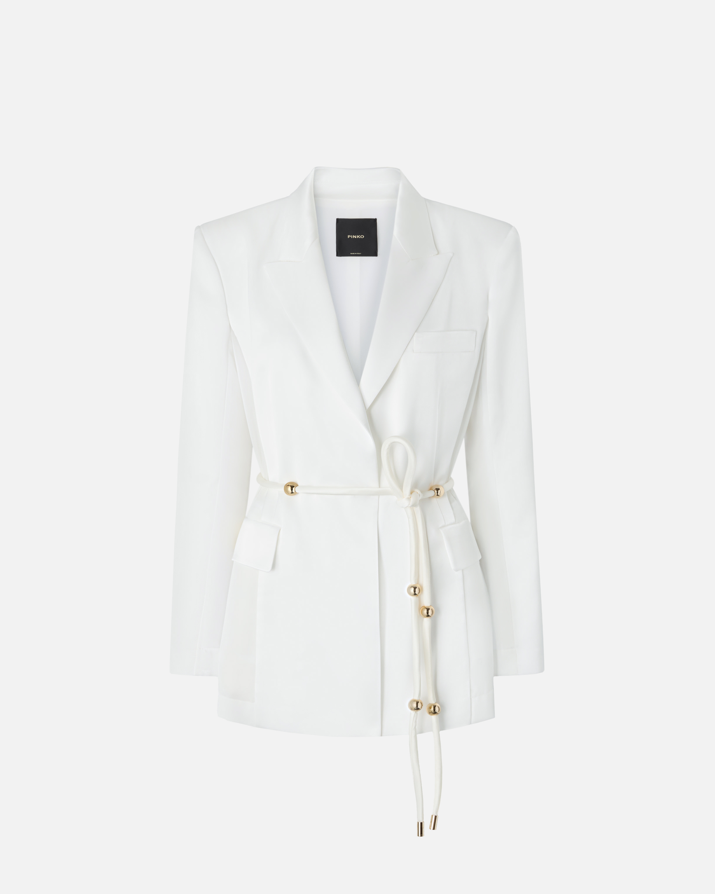 Shiny satin blazer with belt and button PINKO White