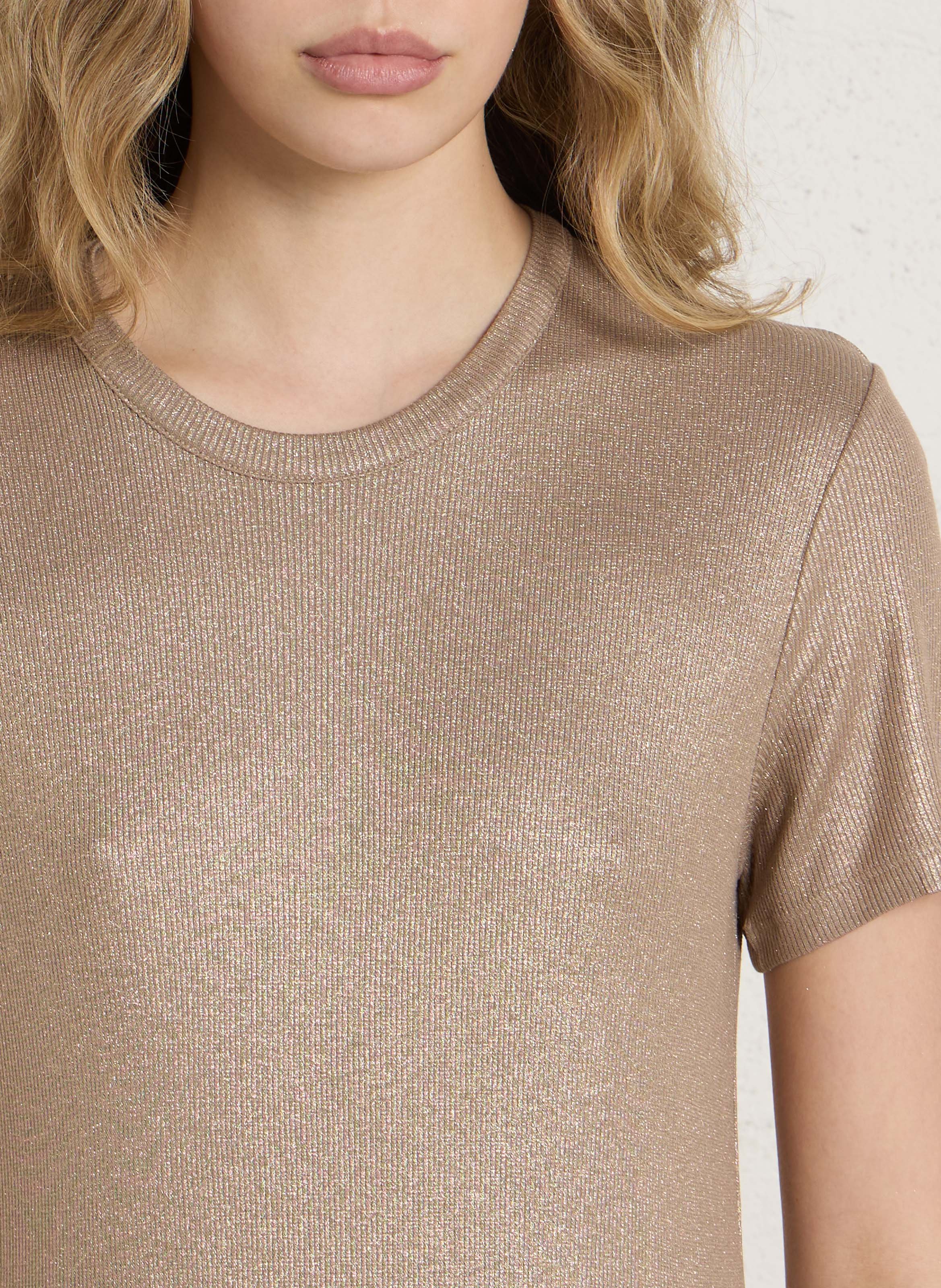 Lange vloeiende jurk met ronde hals en pailletten MAJESTIC FILATURES Beige