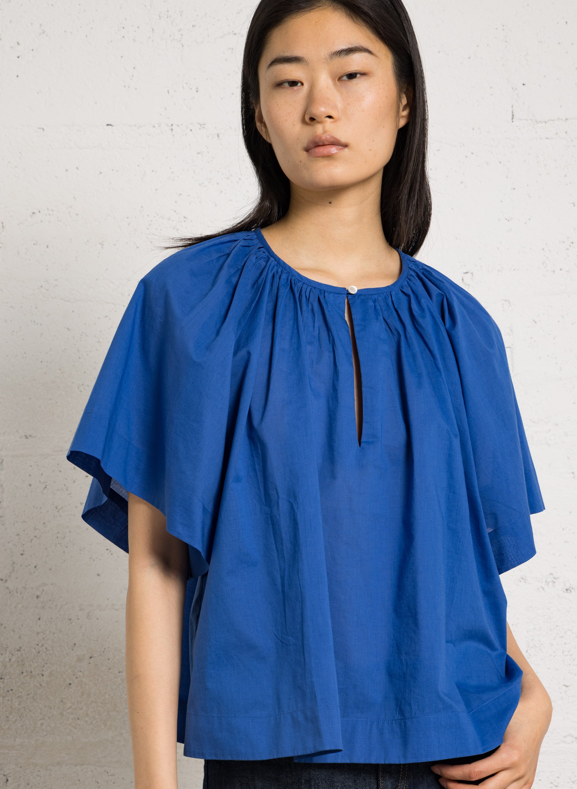 Baumwollbluse mit Rundhalsausschnitt BELLEPIECE Blau