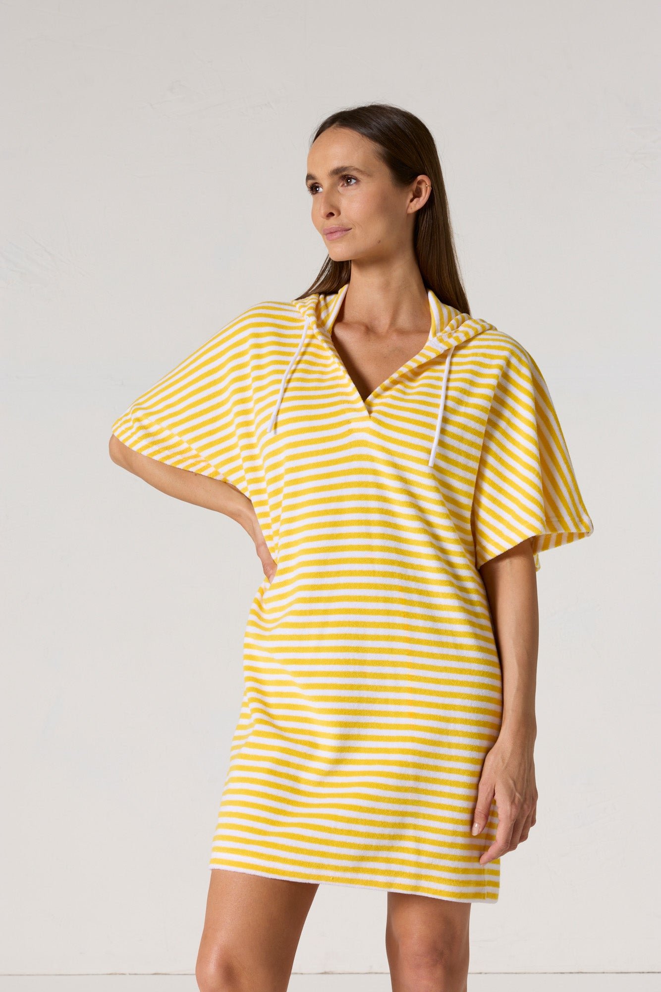 Robe éponge à capuche pearl stripe JOTT Jaune