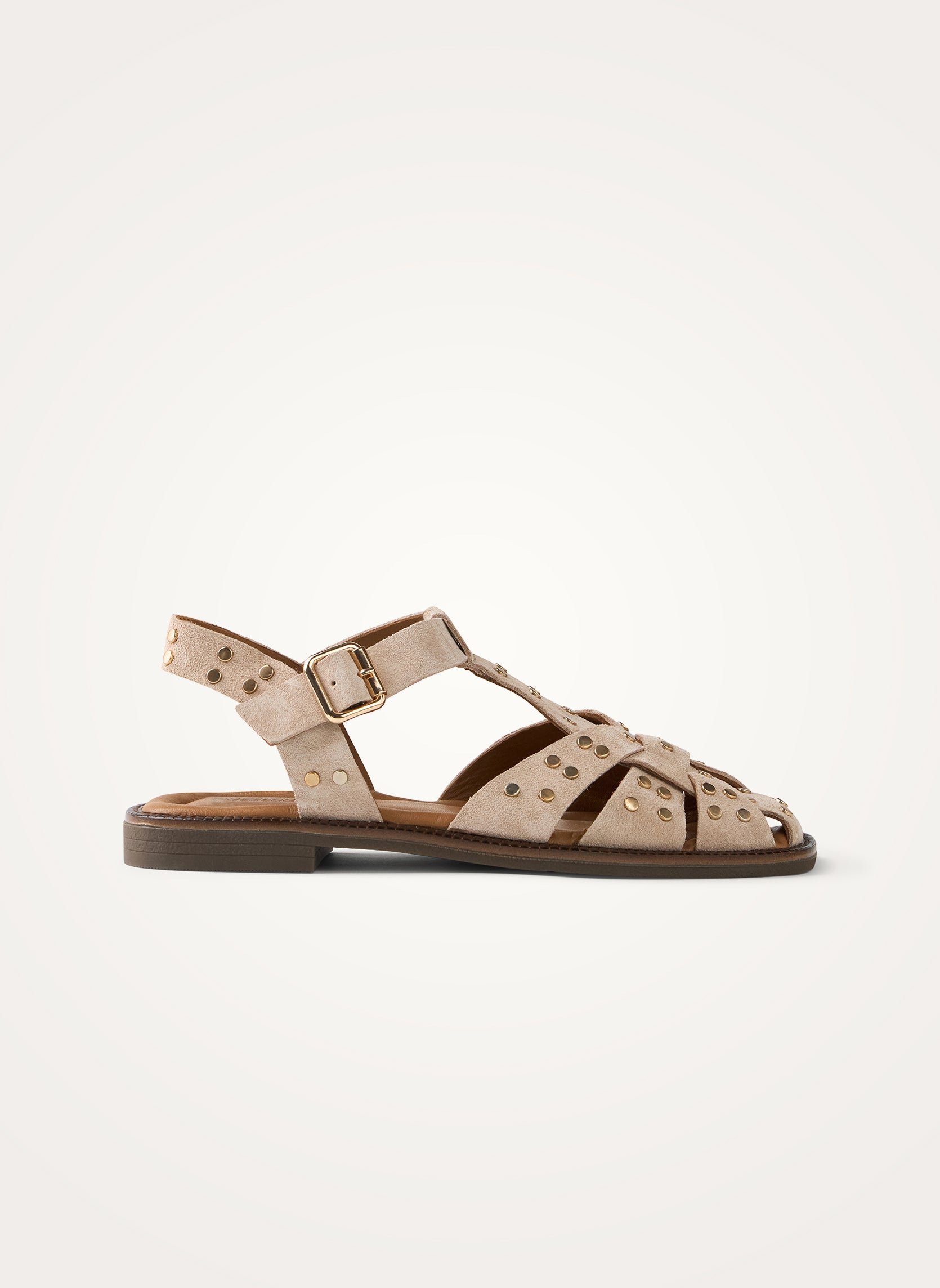 Flat studded suede sandals with wide crisscross straps VANESSA WU