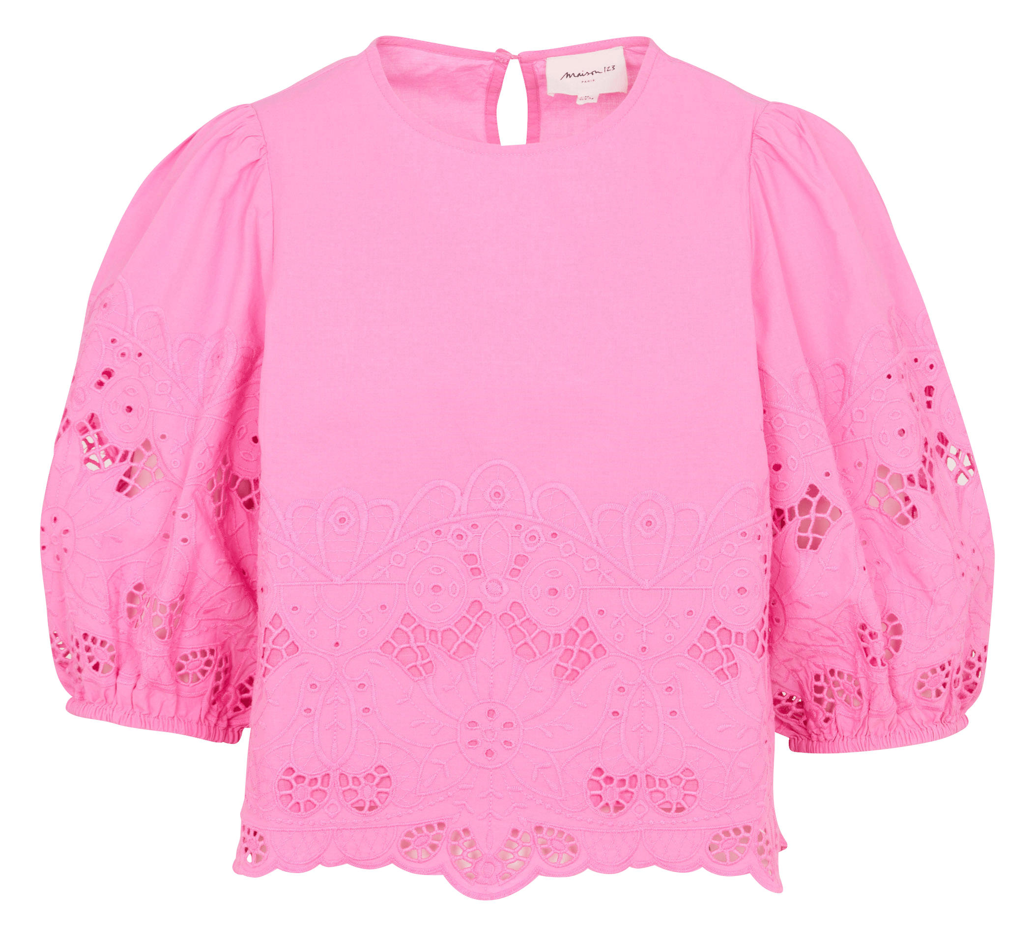 Top manches 3/4 brodé uni MAISON 123 Rose