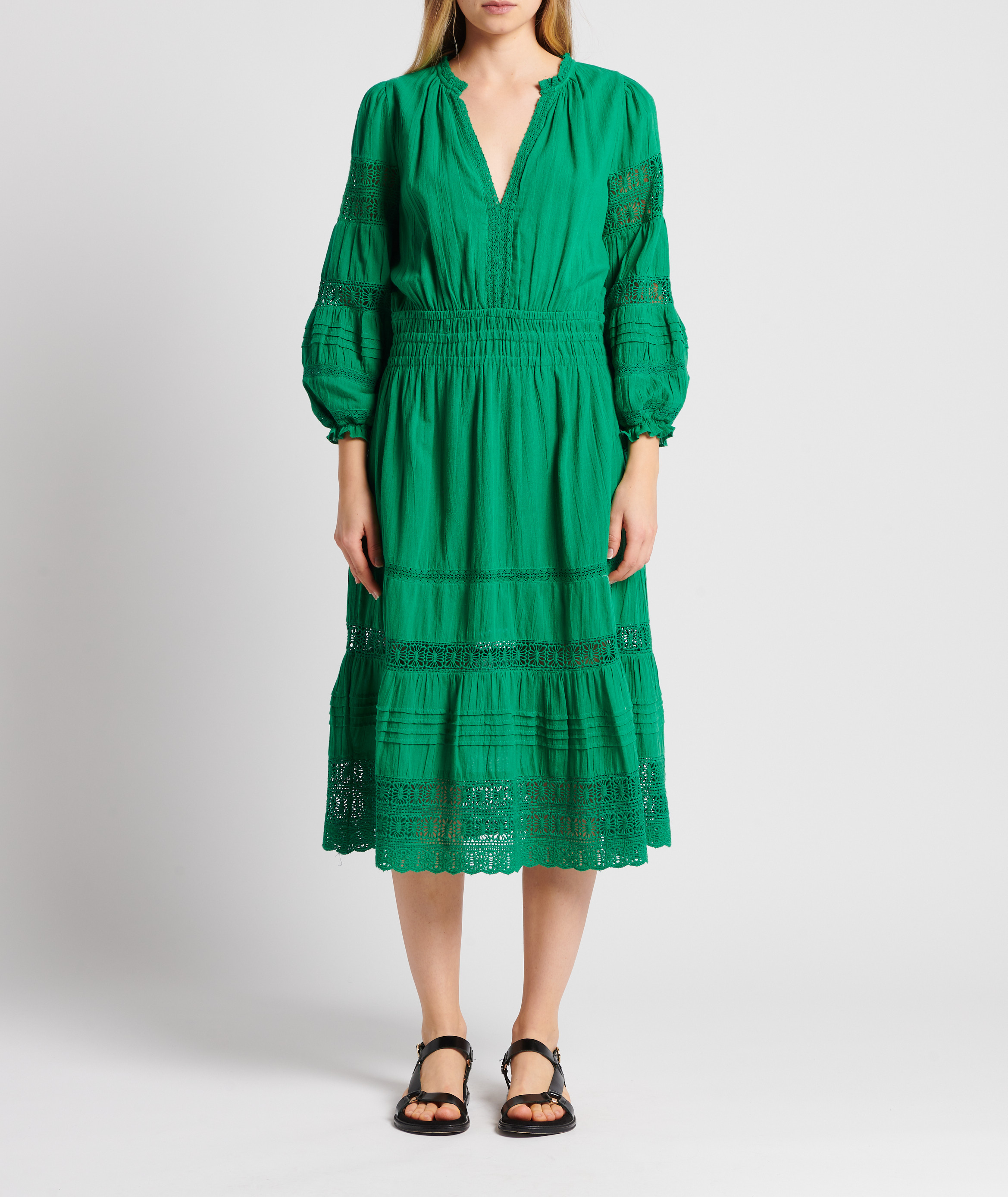 Cotton V-neck midi dress M.A.B.E Green
