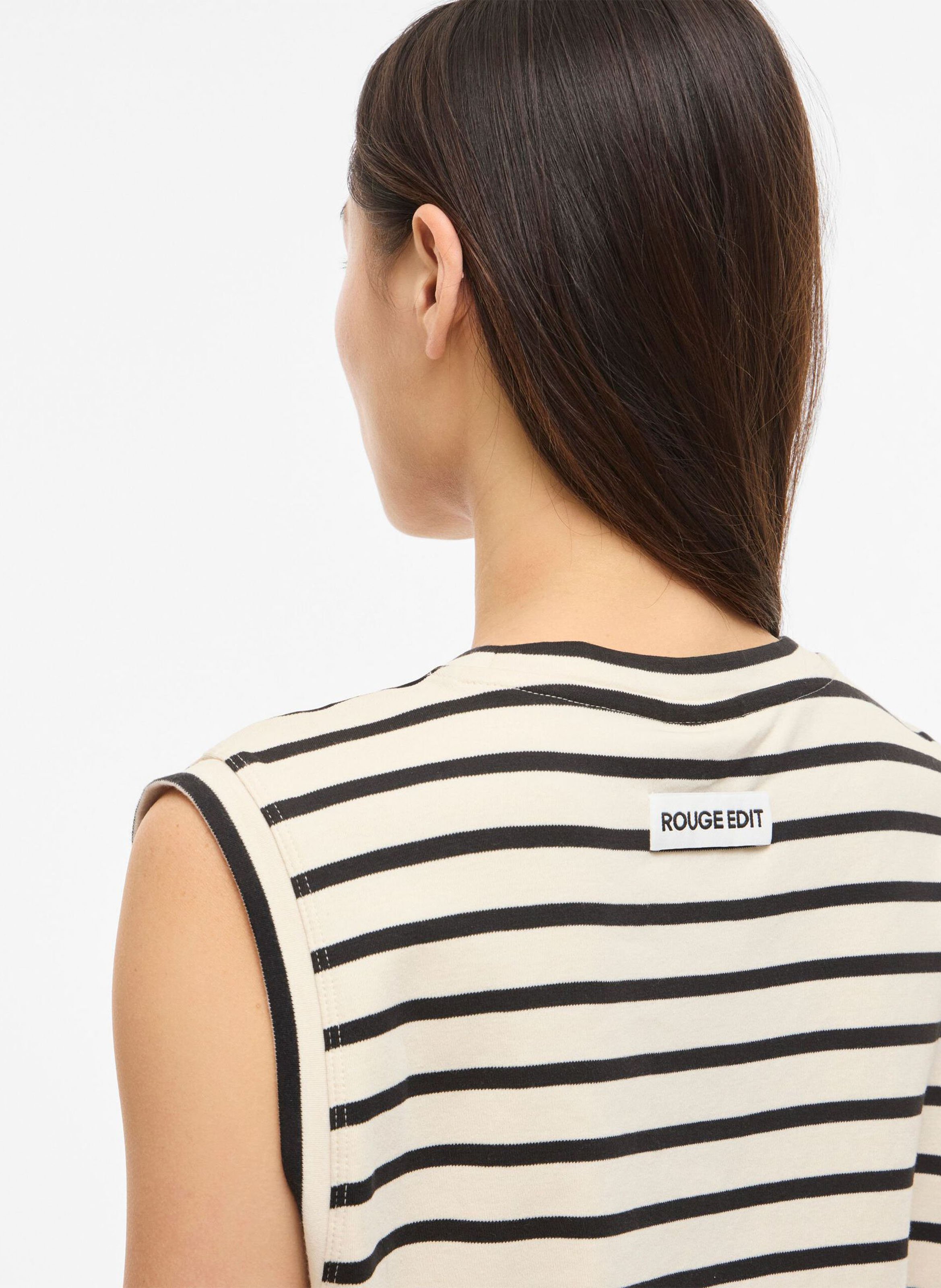 Gestreepte mouwloze biologisch katoenen T-shirt ROUGE EDIT Grijs