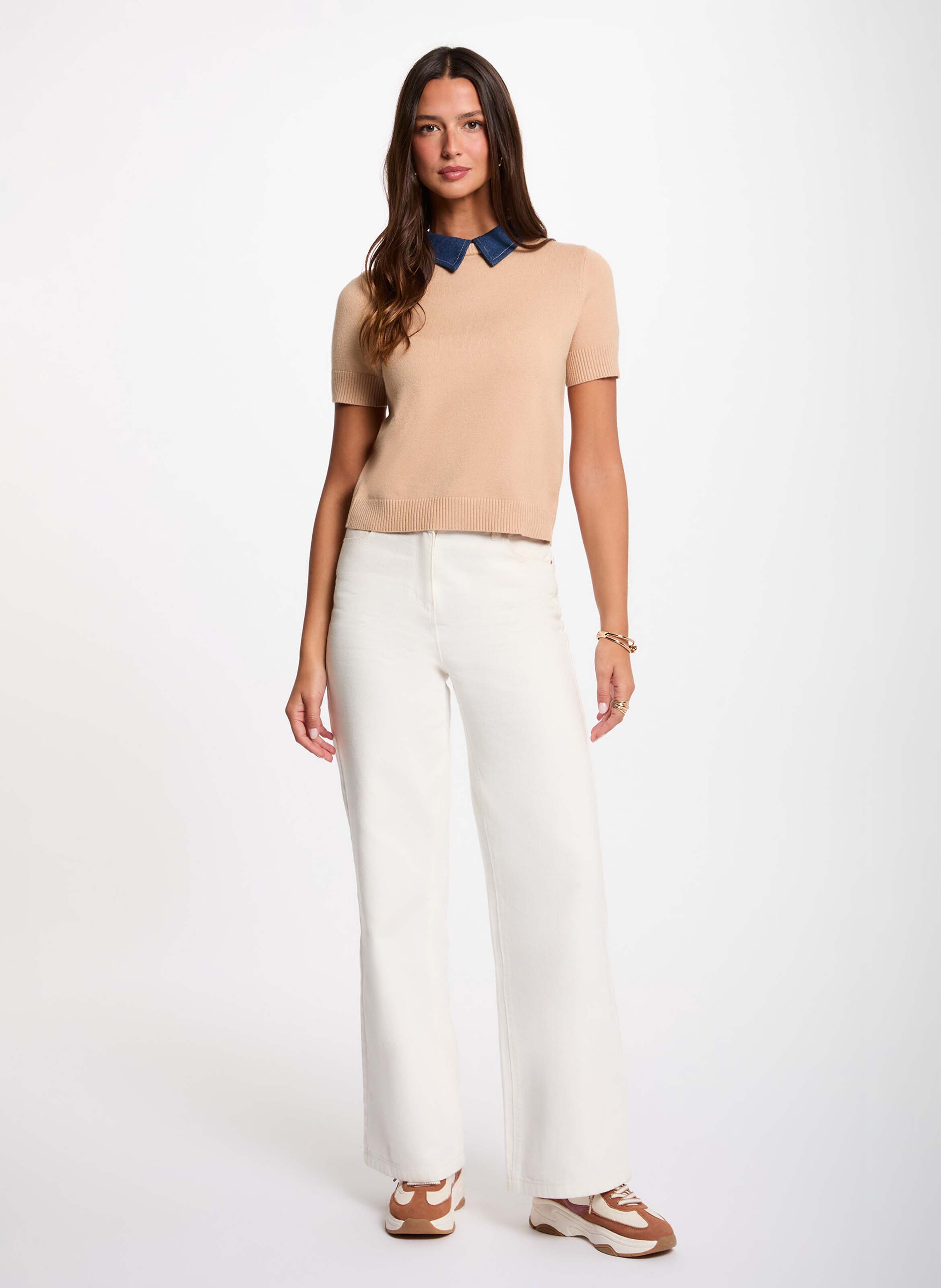 Denim polo neck sweater | Brown MORGAN Women