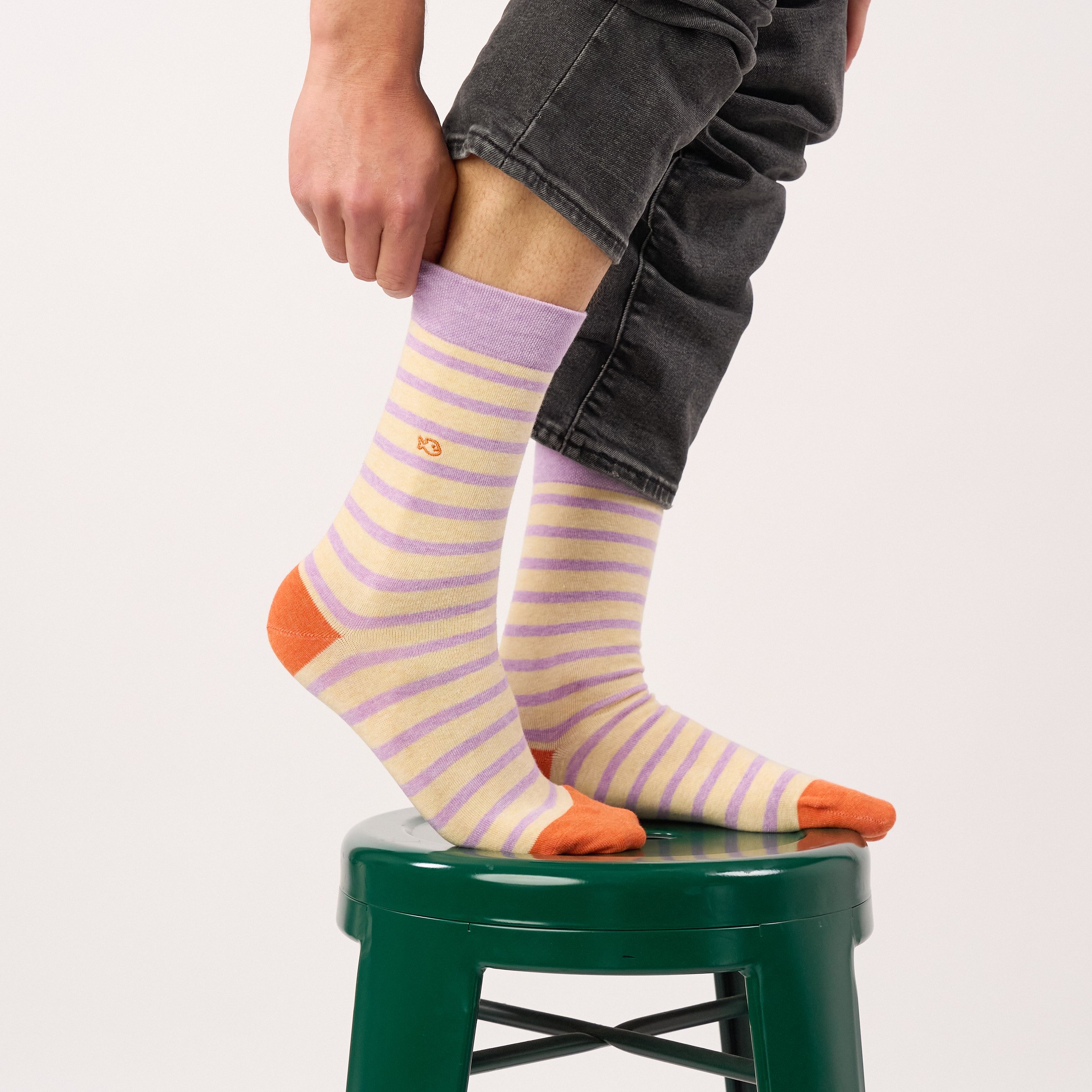 Combed Cotton Socks with Wide Stripes | Beige BILLYBELT Men