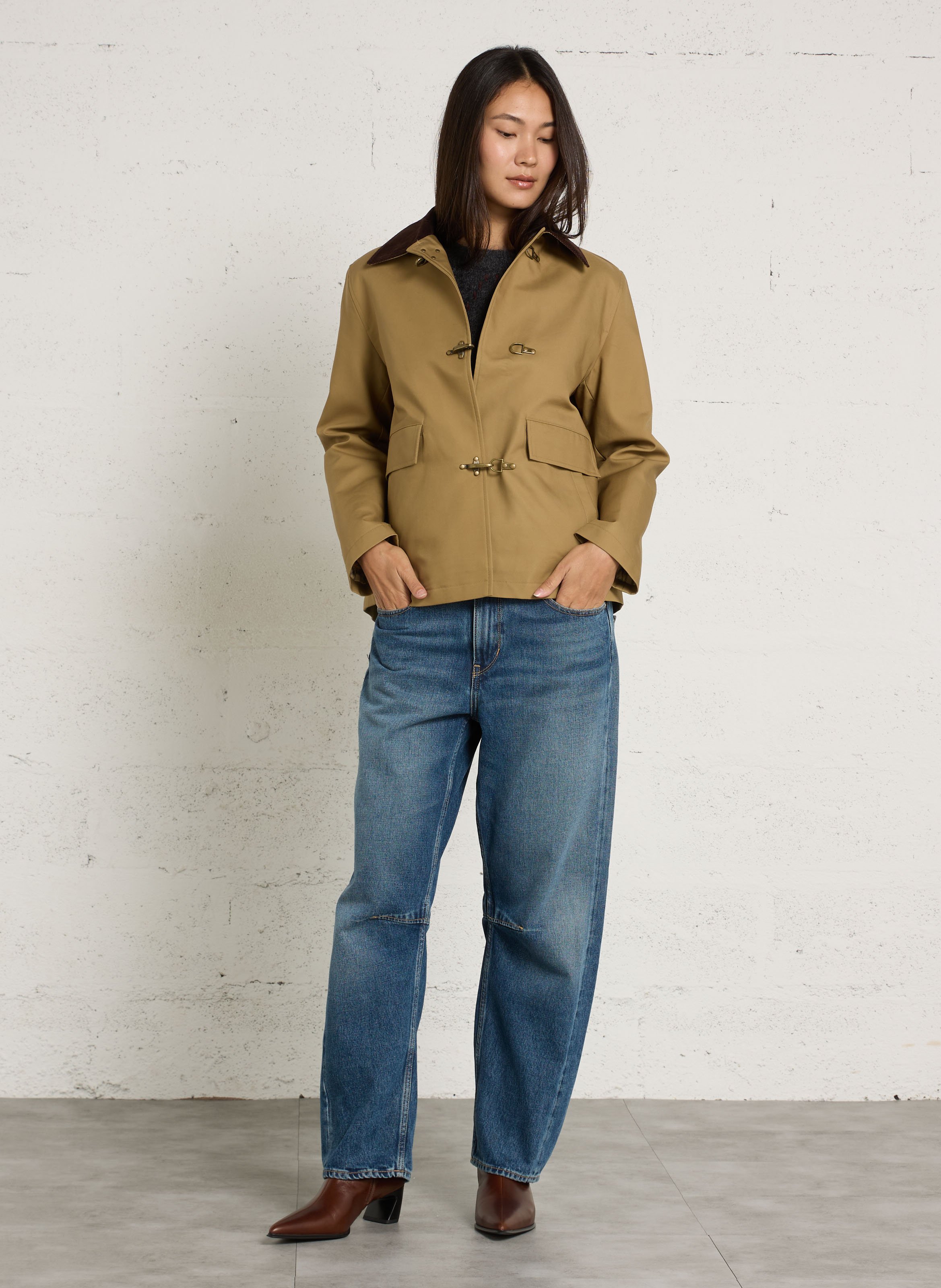 Manteau droit col classique en coton MAISON 123 Vert