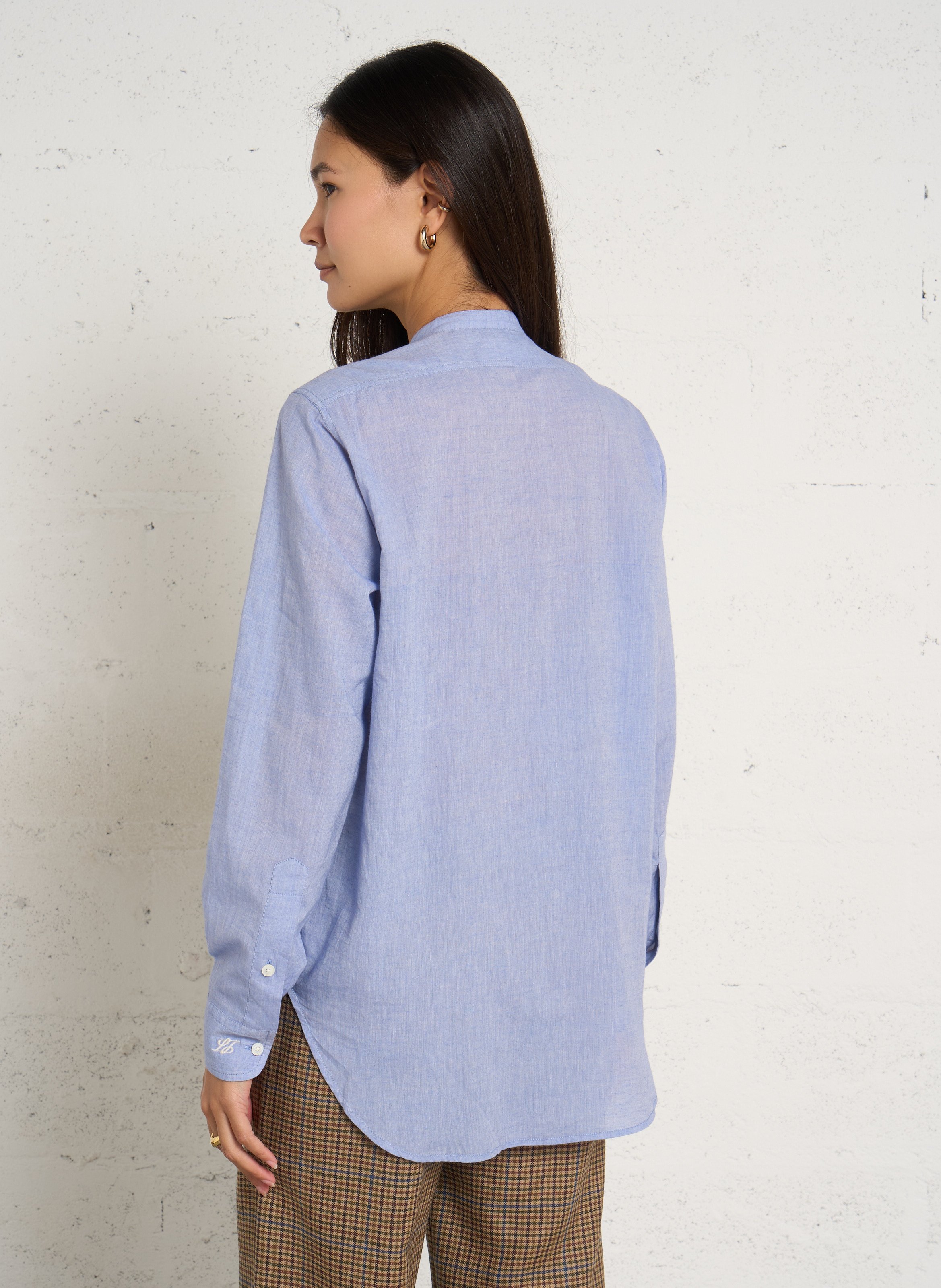 Weit geschnittene Bluse mit Rüschen aus Baumwolle LAURENCE BRAS Blau