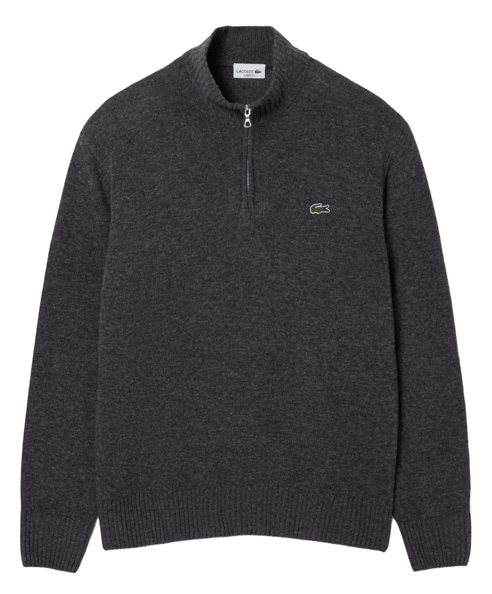 Pull droit col montant zippé en laine | Gris LACOSTE Homme