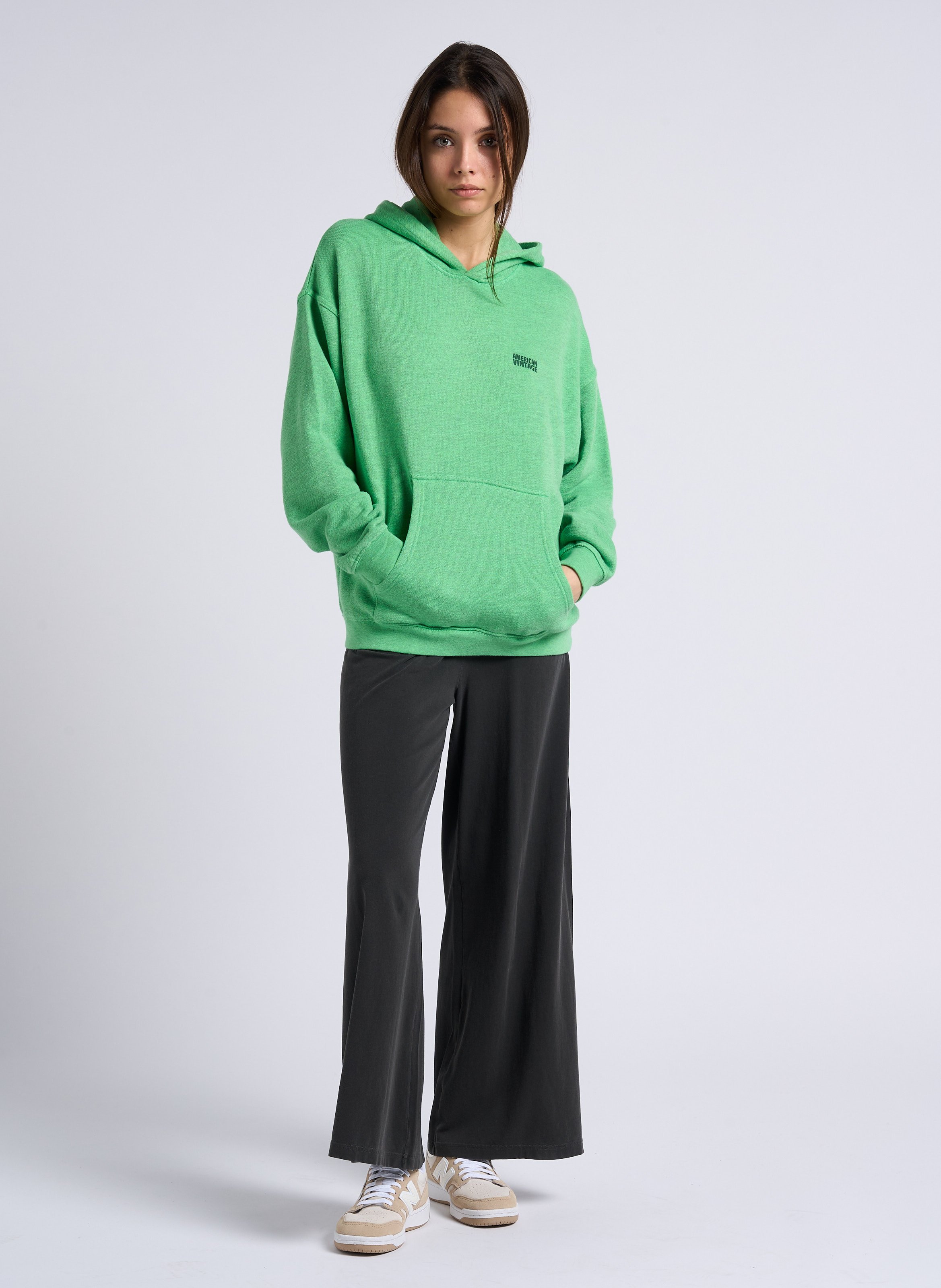 Wide-leg high-rise cotton-blend track pants AMERICAN VINTAGE Black