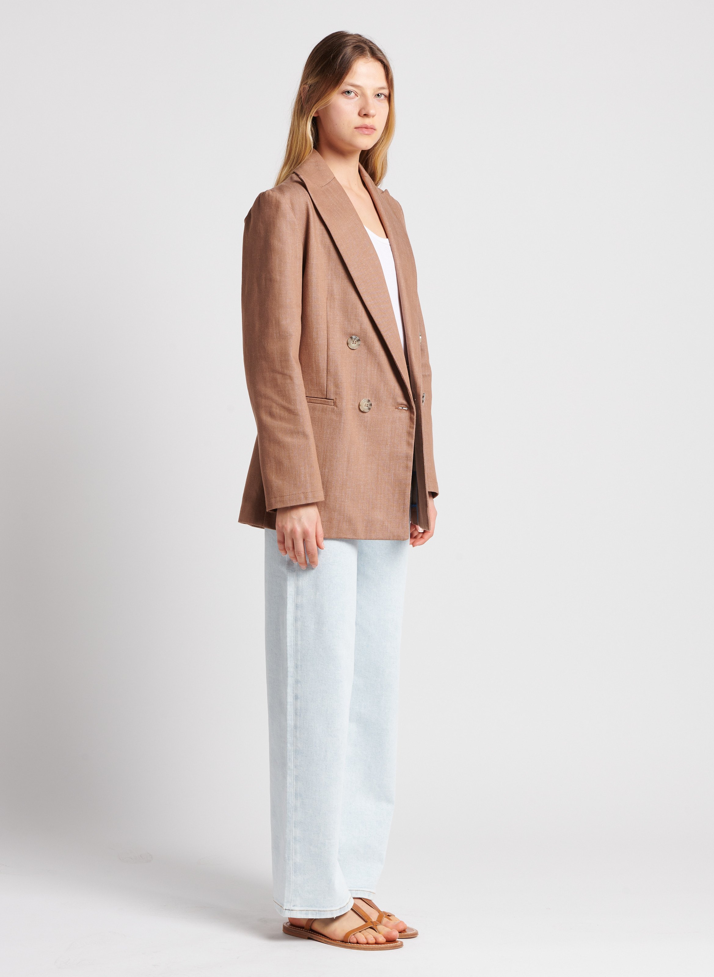 Blazer droit en denim coton mélangé Marron