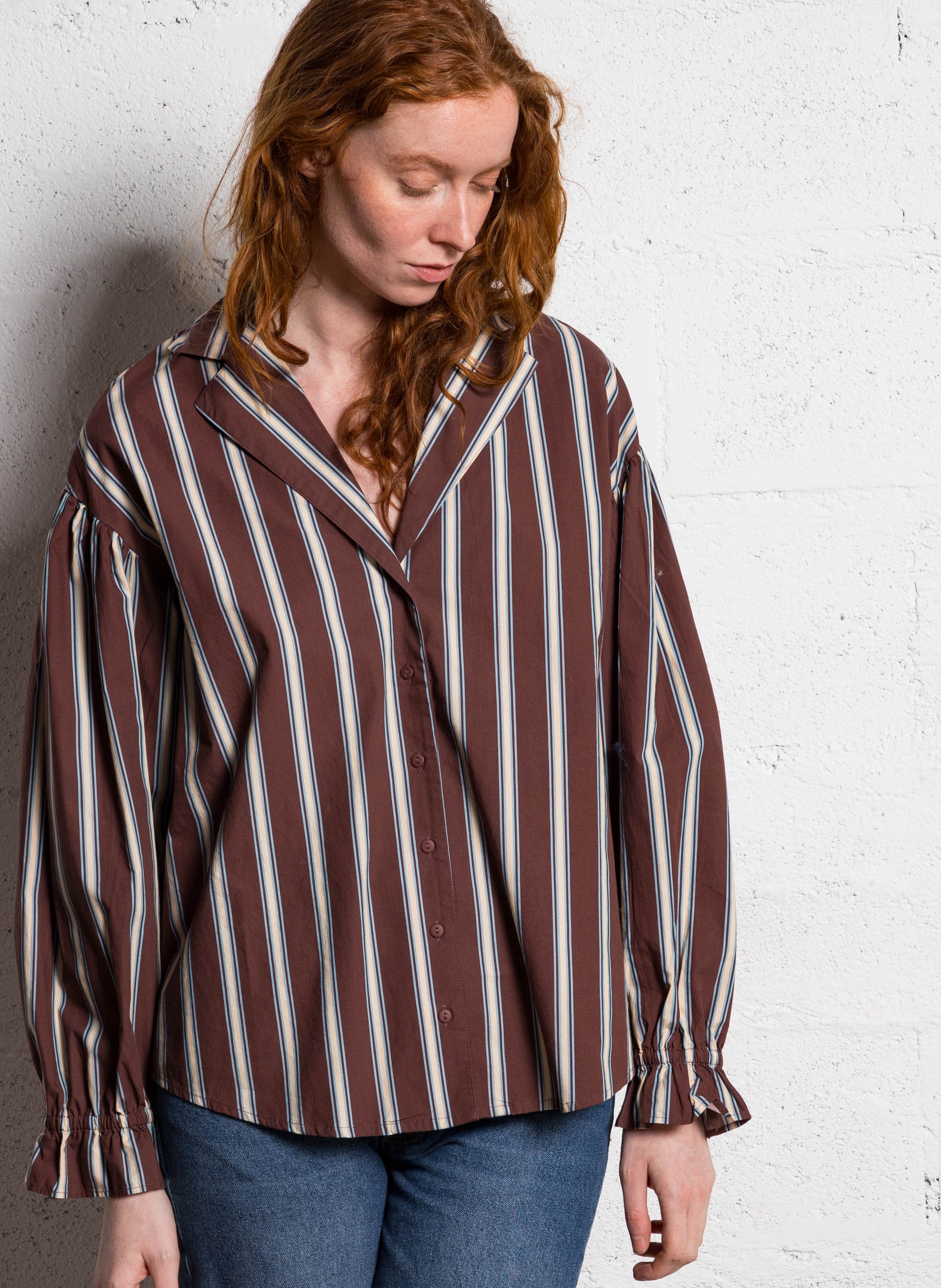 Chemise rayée en coton THE TINY BIG SISTER Marron