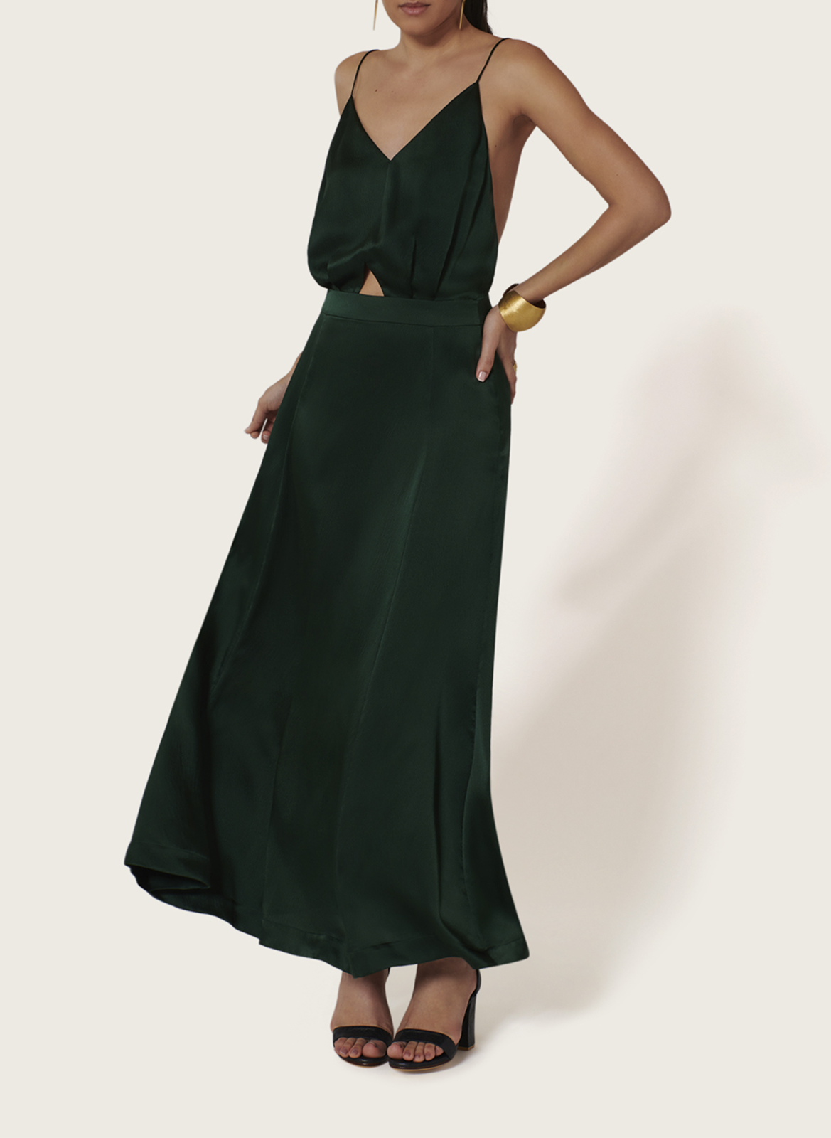 Lange, zijden jurk met V-decolleté KARMA KOMA Groen