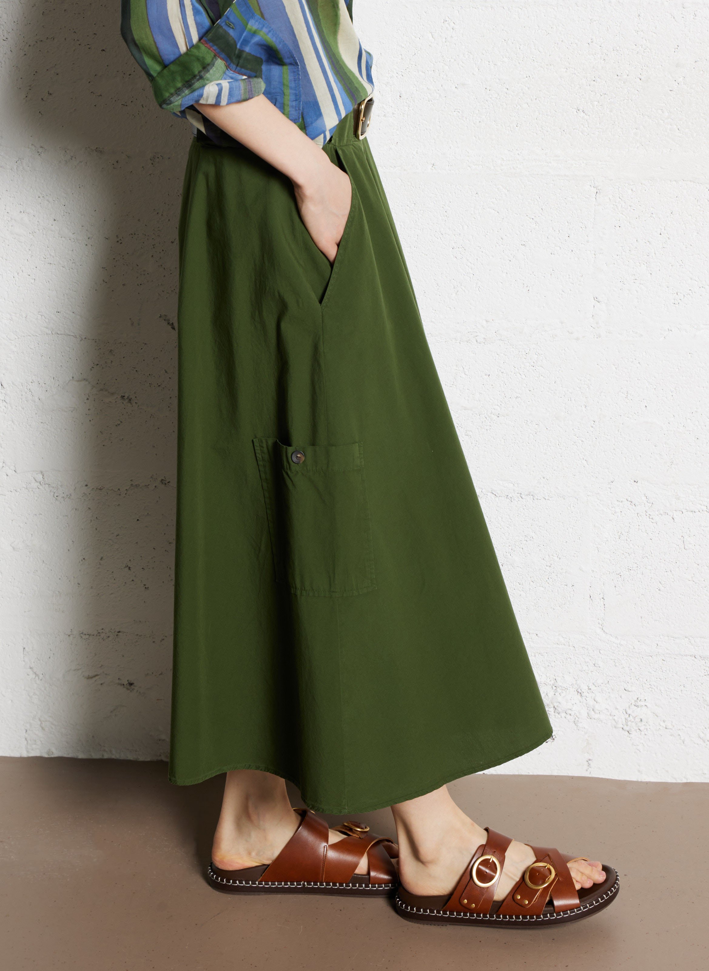 Jupe midi évasée en coton  DIEGA Marron