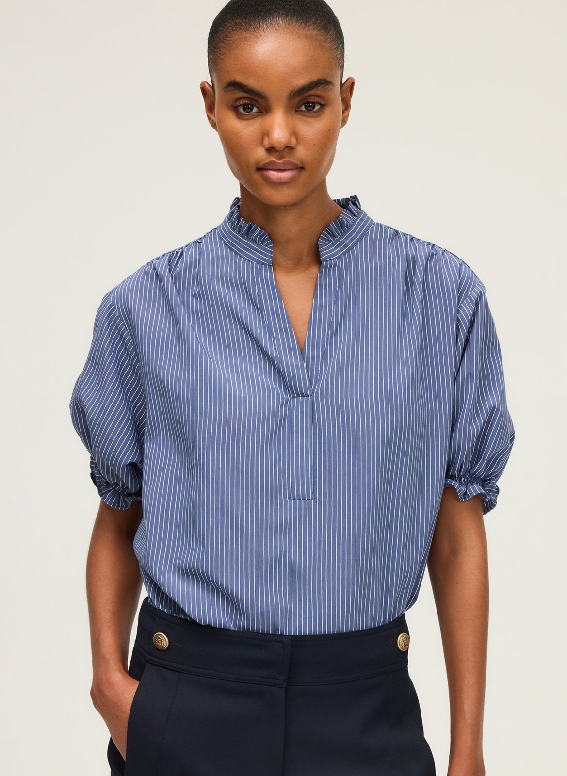 Blouse col victorien à rayures PABLO Bleu