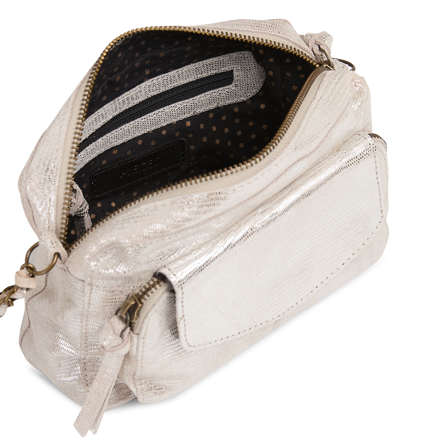 Shiny jacquard leather crossbody bag PIECES Silver