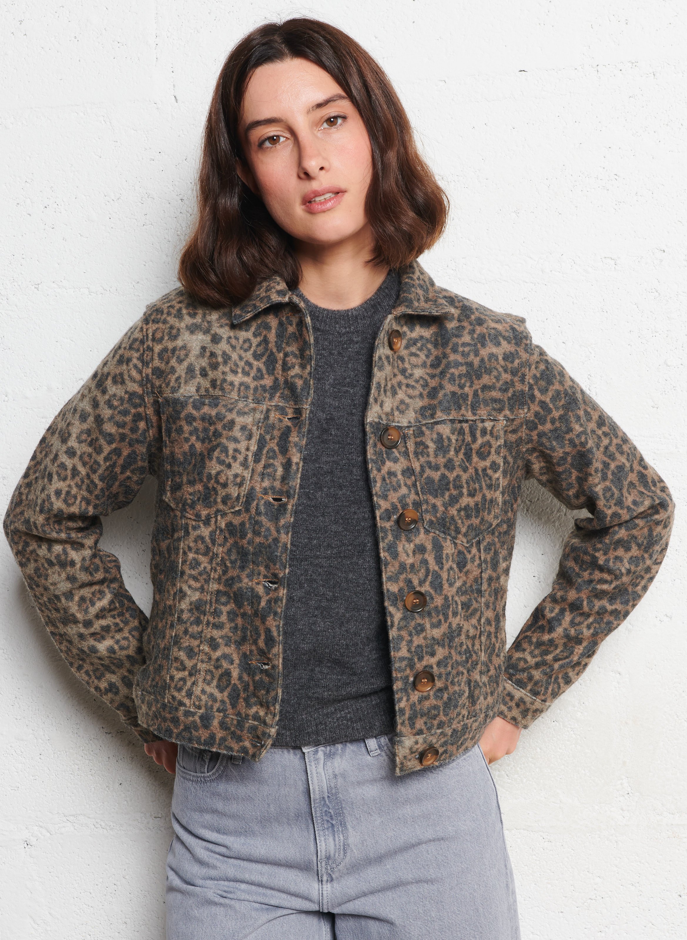 Veste courte boutonnée léopard SUD EXPRESS Beige