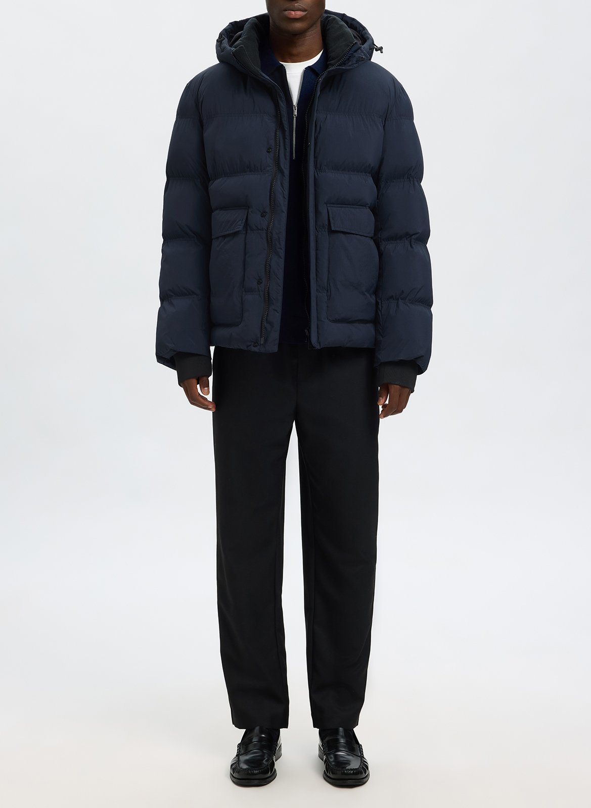 Doudoune droite col montant en fibres recyclées SELECTED Bleu