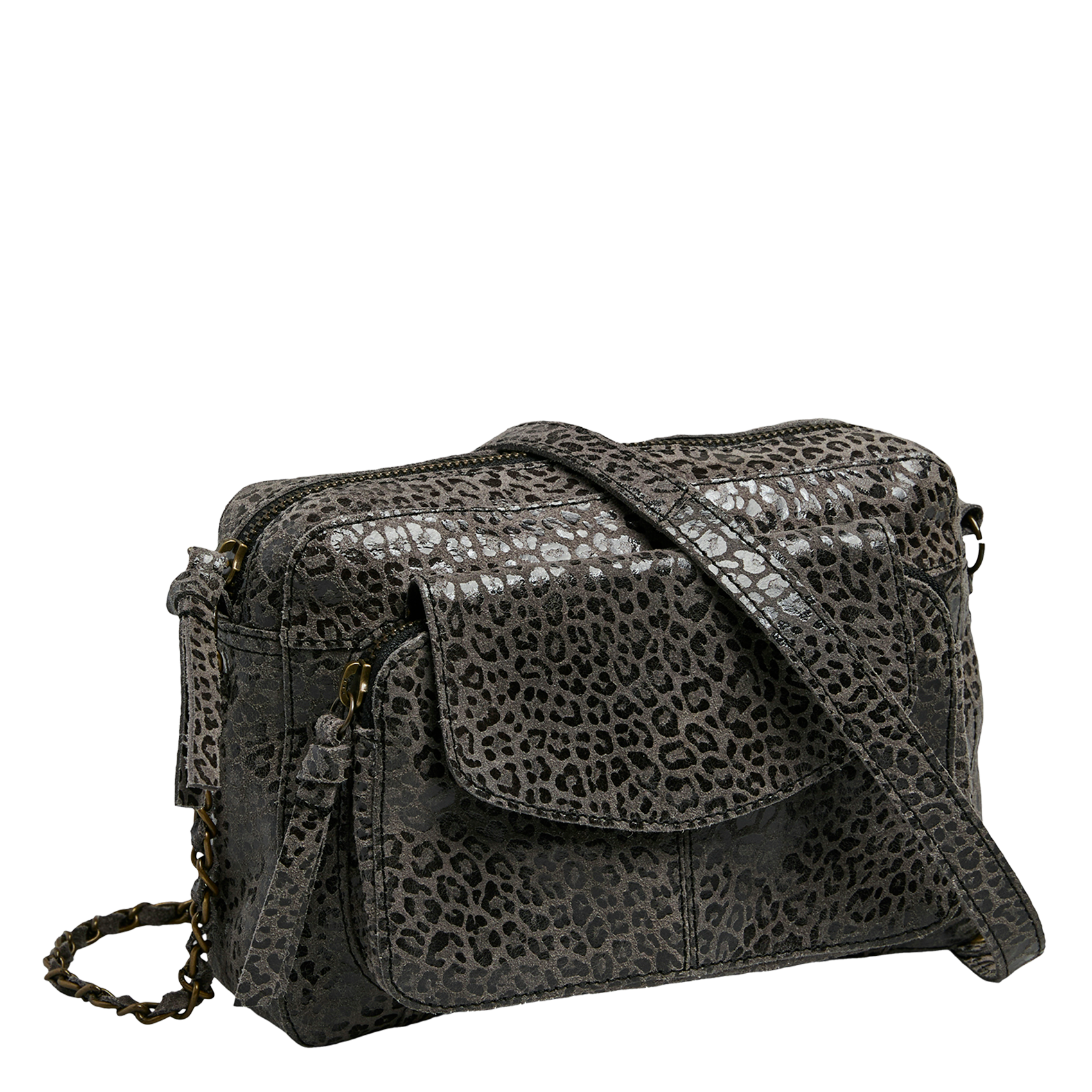 Printed leather shoulder bag PIECES Grey