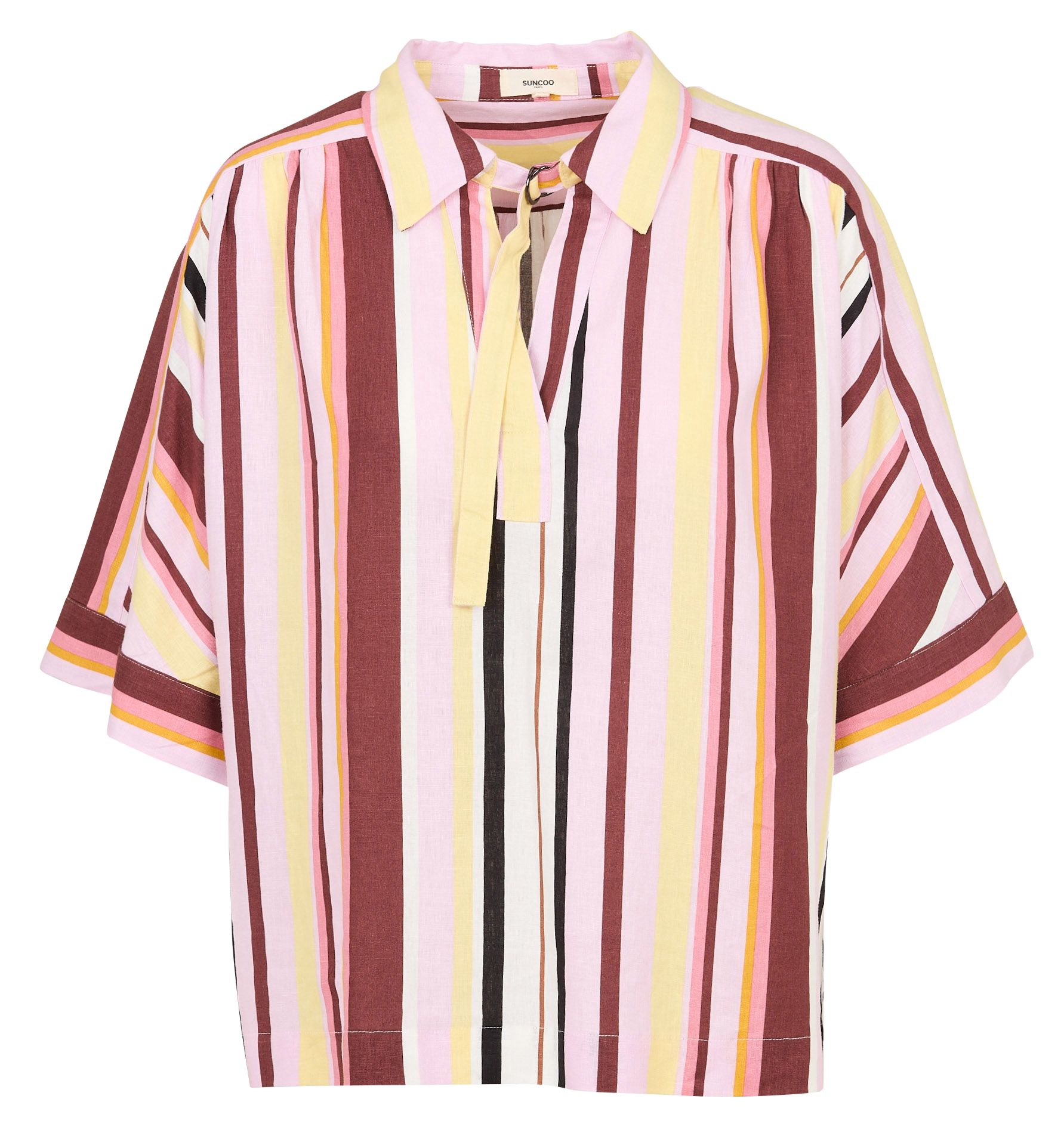 Weit geschnittene Bluse mit Streifen und kurzen Ärmeln SUNCOO Rosa