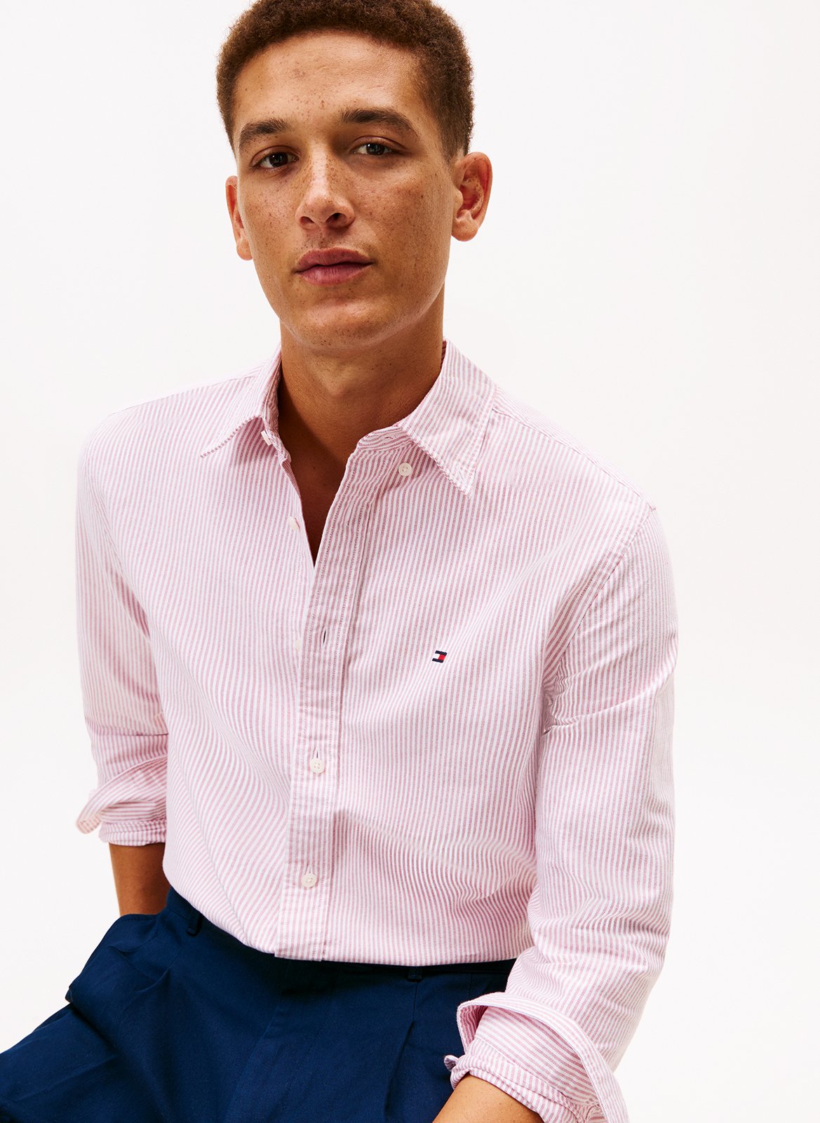 Chemise droite rayée en coton TOMMY HILFIGER Rouge