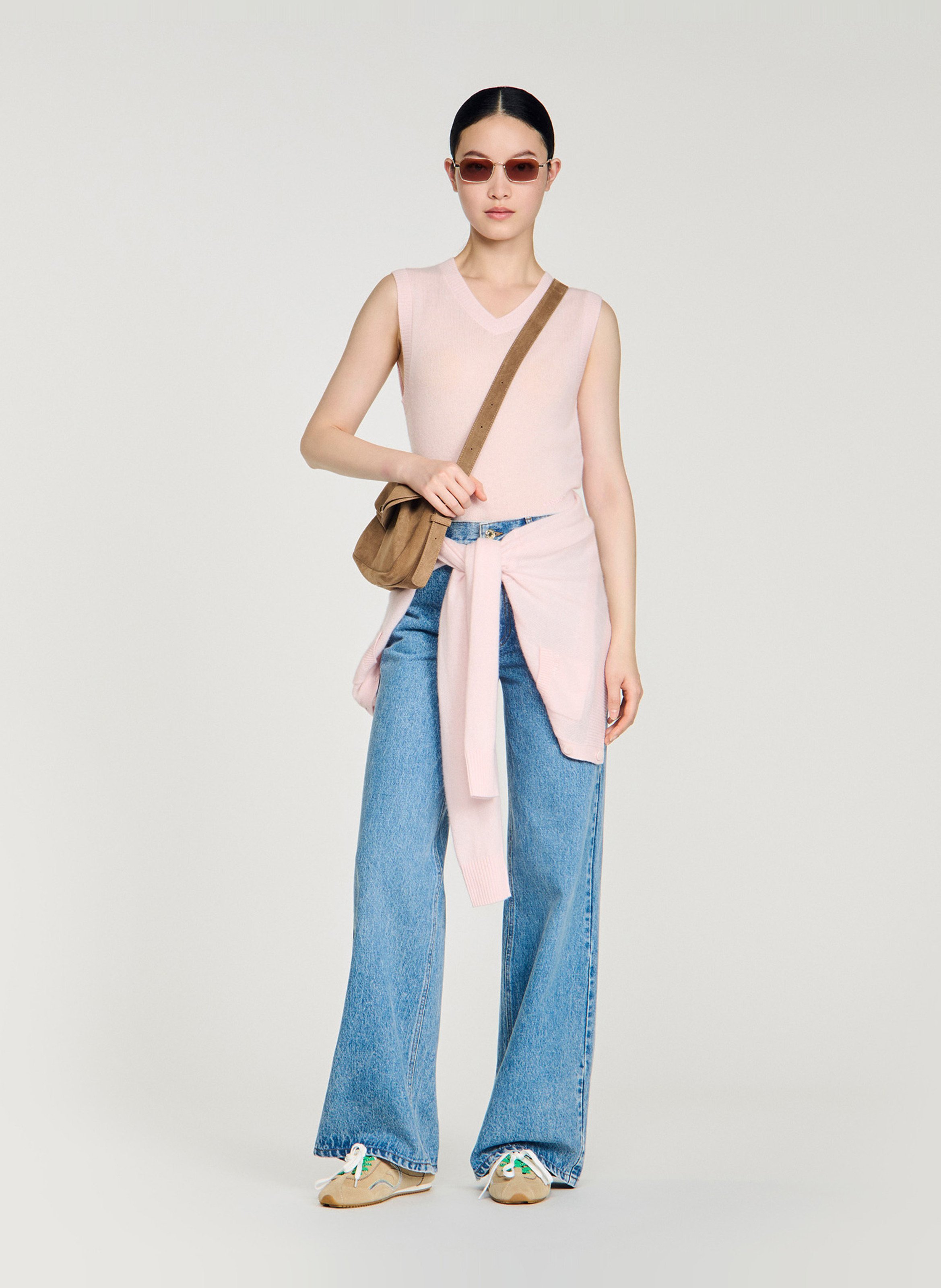 Top col v en laine mélangée SANDRO Rose