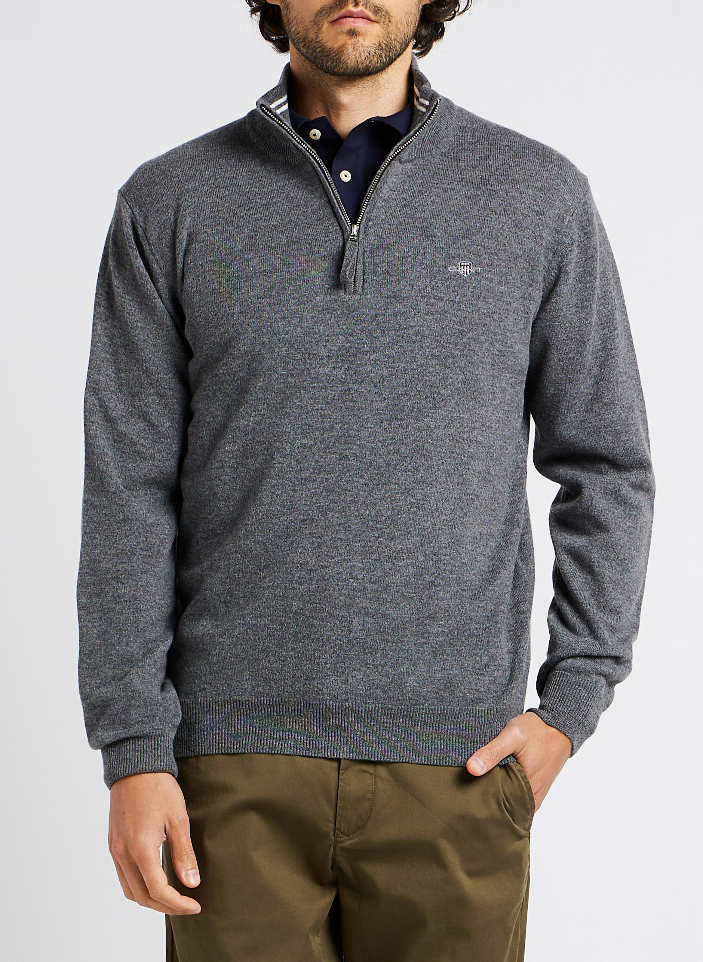 Pull droit col montant zippé en laine GANT