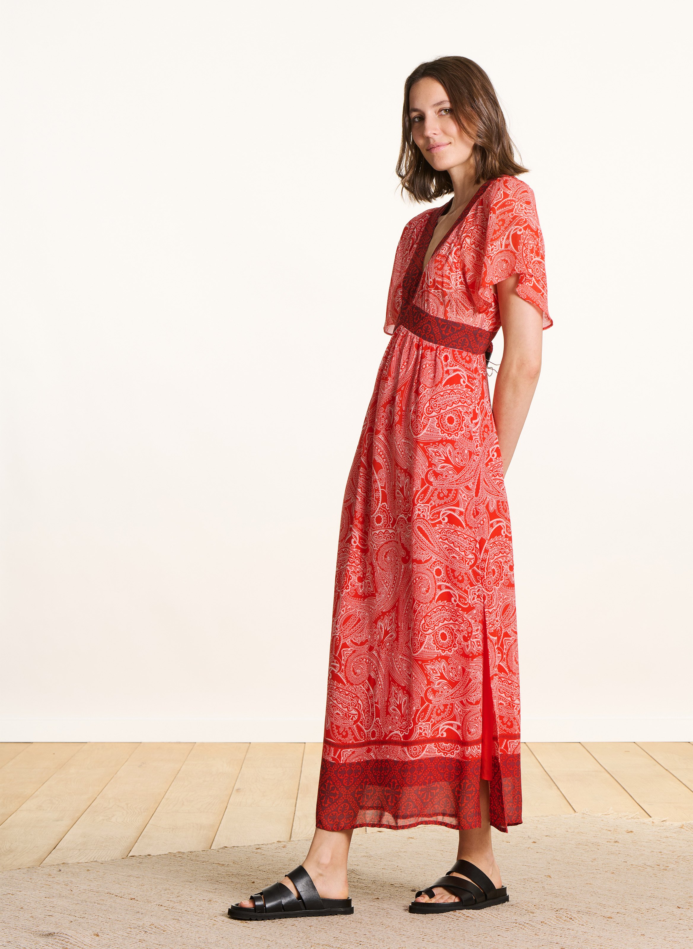 Long V-neck dress LA FEE MARABOUTEE Orange