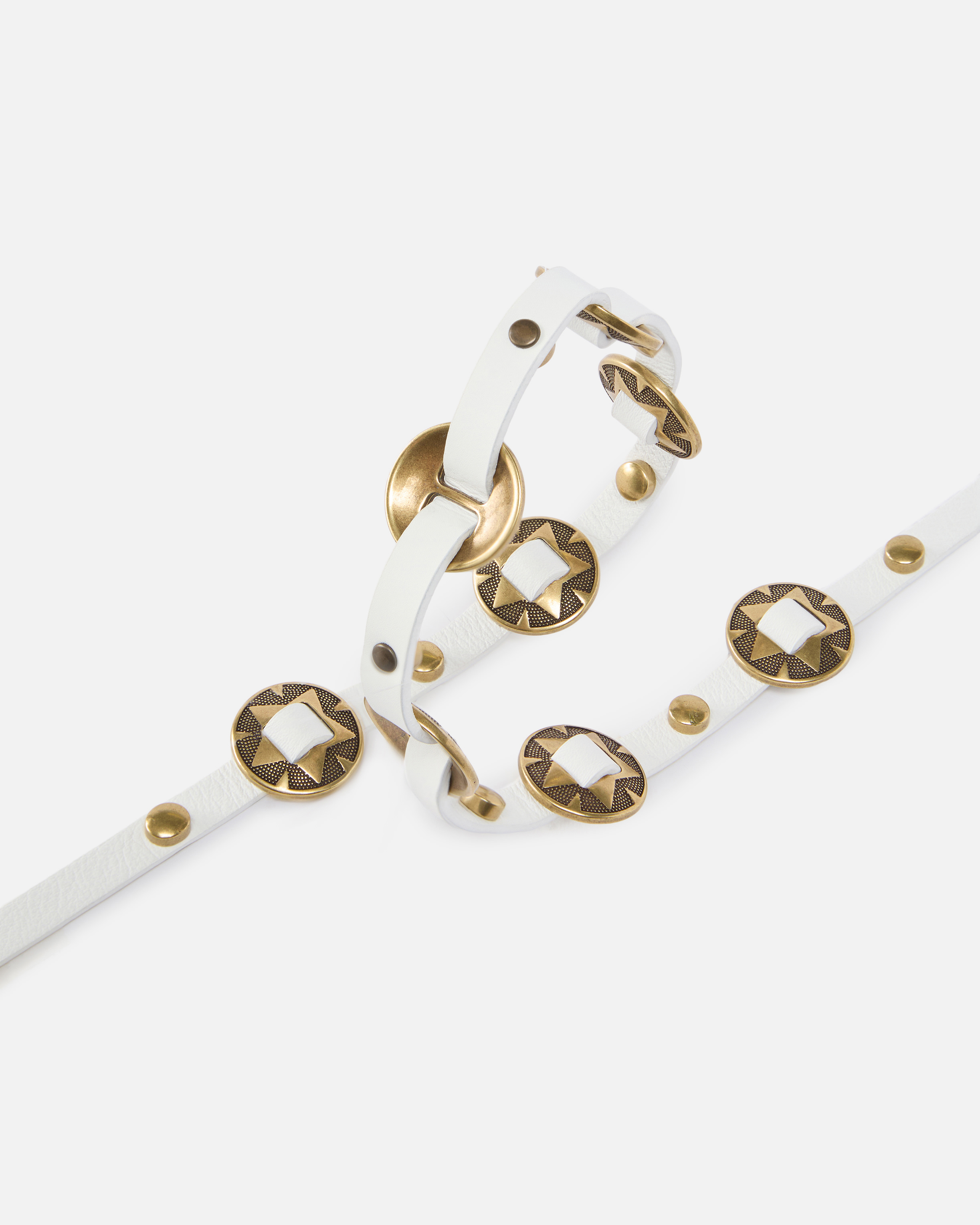 Thin belt with 1 cm engraved metal plates White