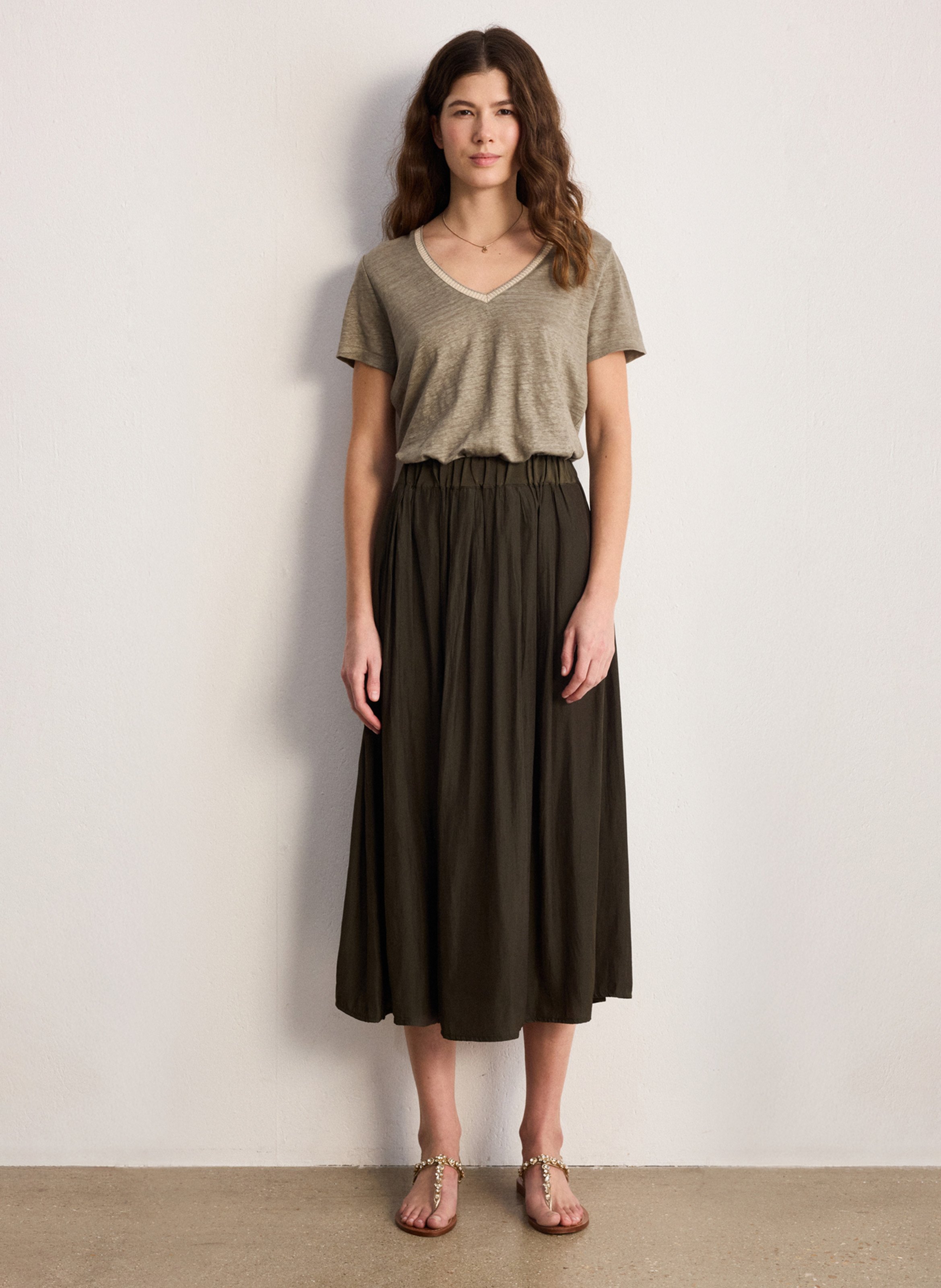 Jupe midi évasée plissée PABLO Vert