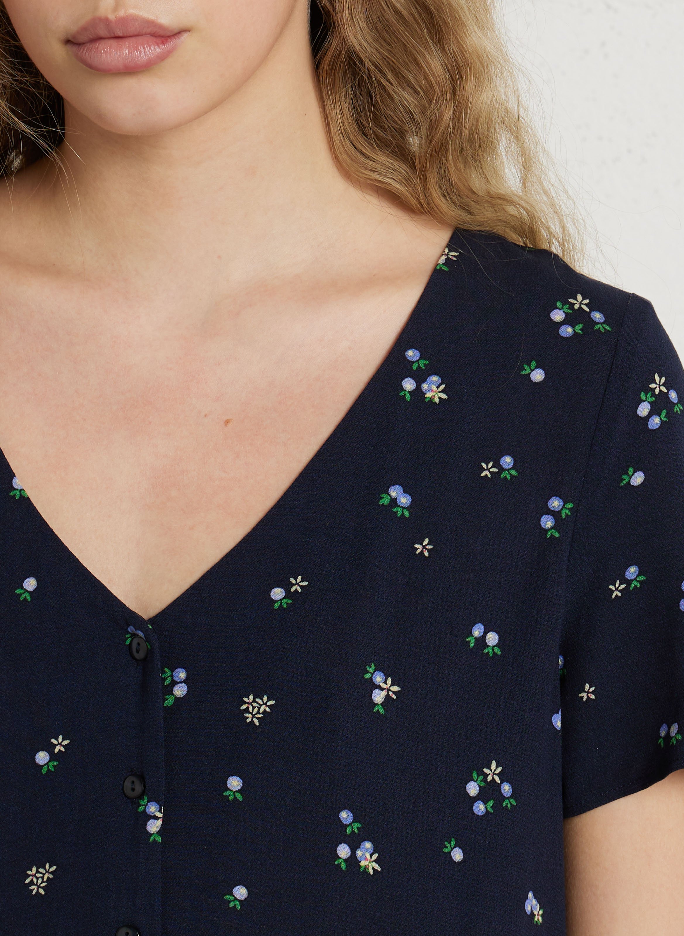 Robe courte col à imprimé fleuri DES PETITS HAUTS Noir