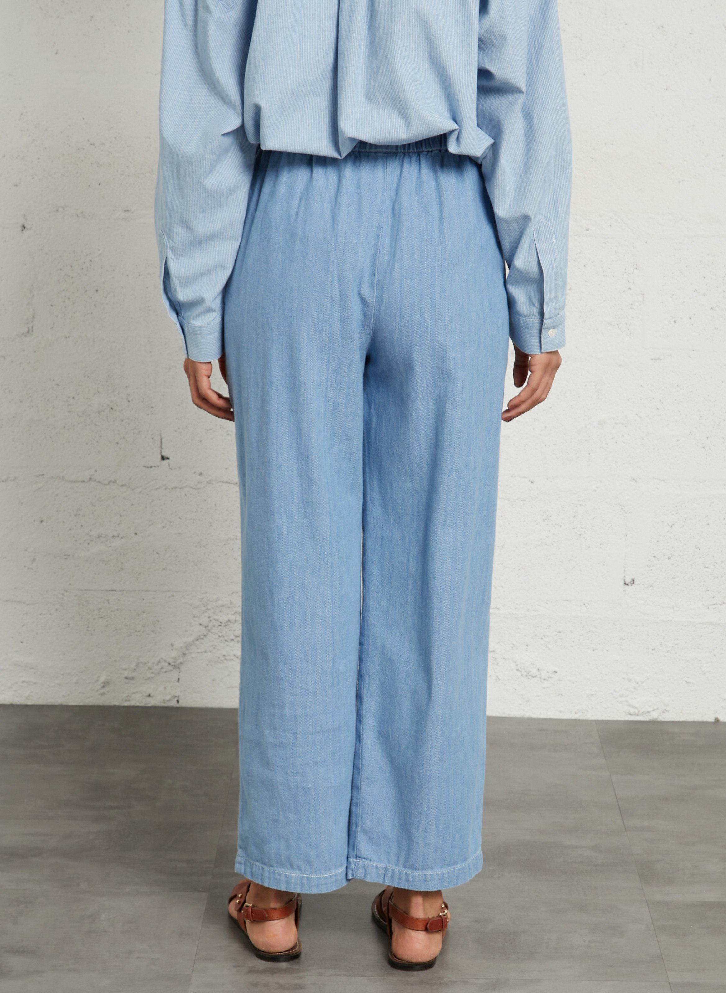 High-waisted elasticated denim trousers MASSCOB Blue