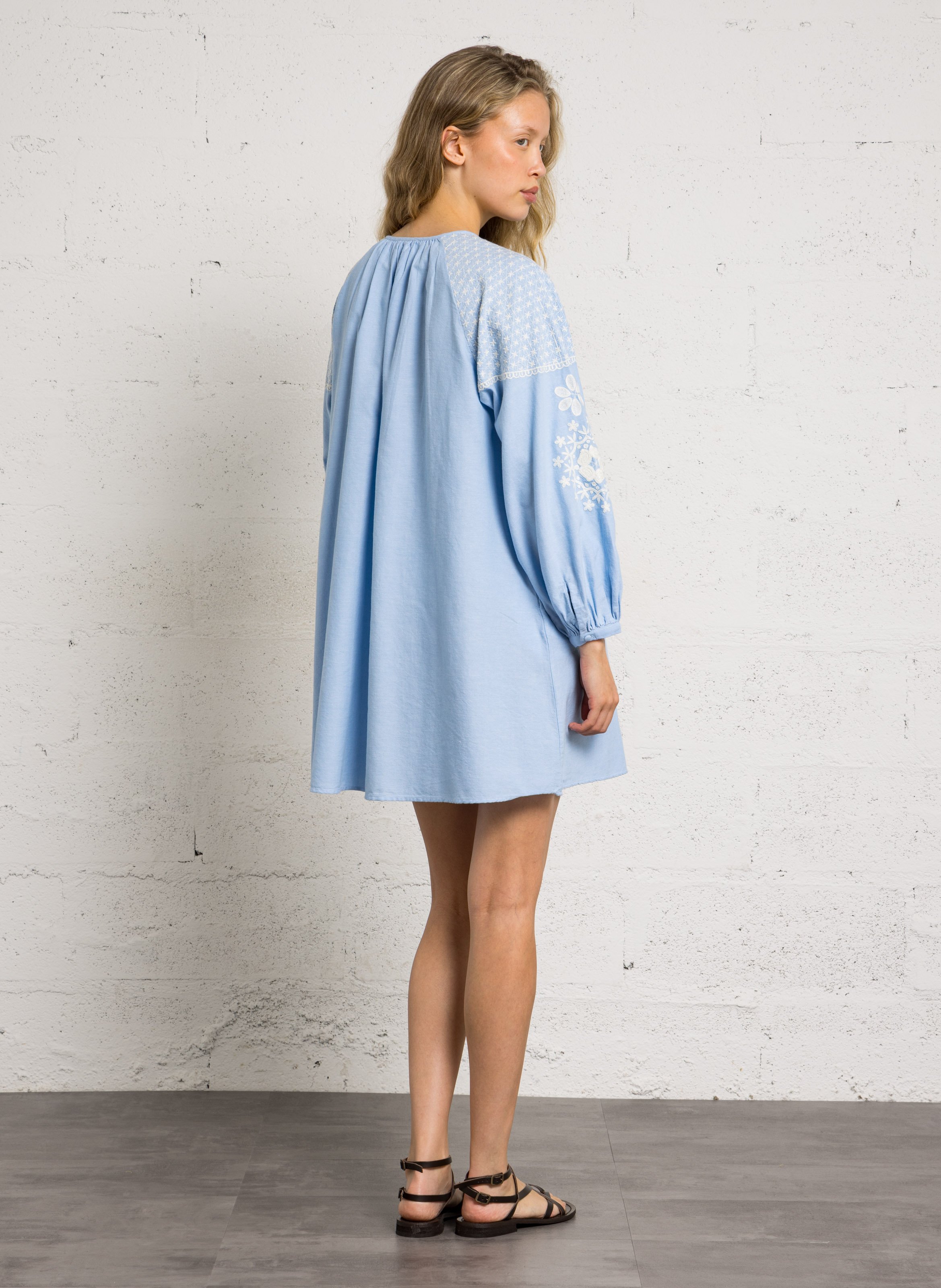 Organic cotton dress with broderie anglaise LOUISE MISHA Blue