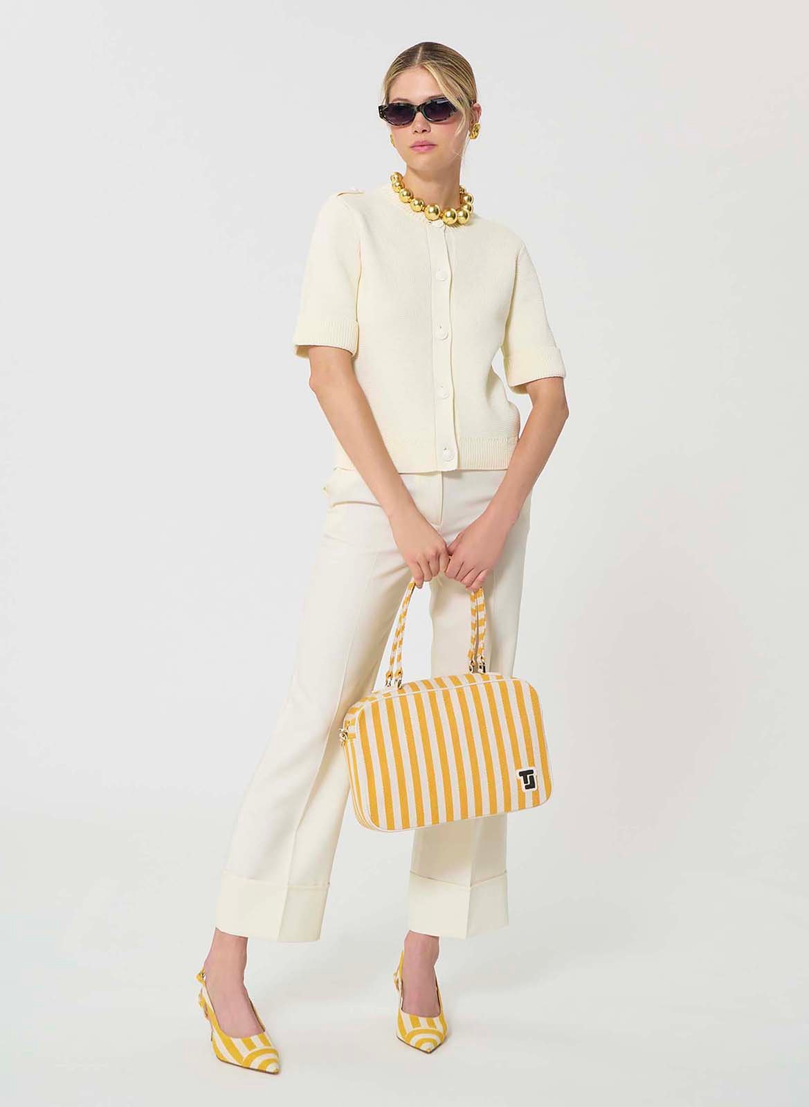 Gilet court boutonné en coton TARA JARMON Beige