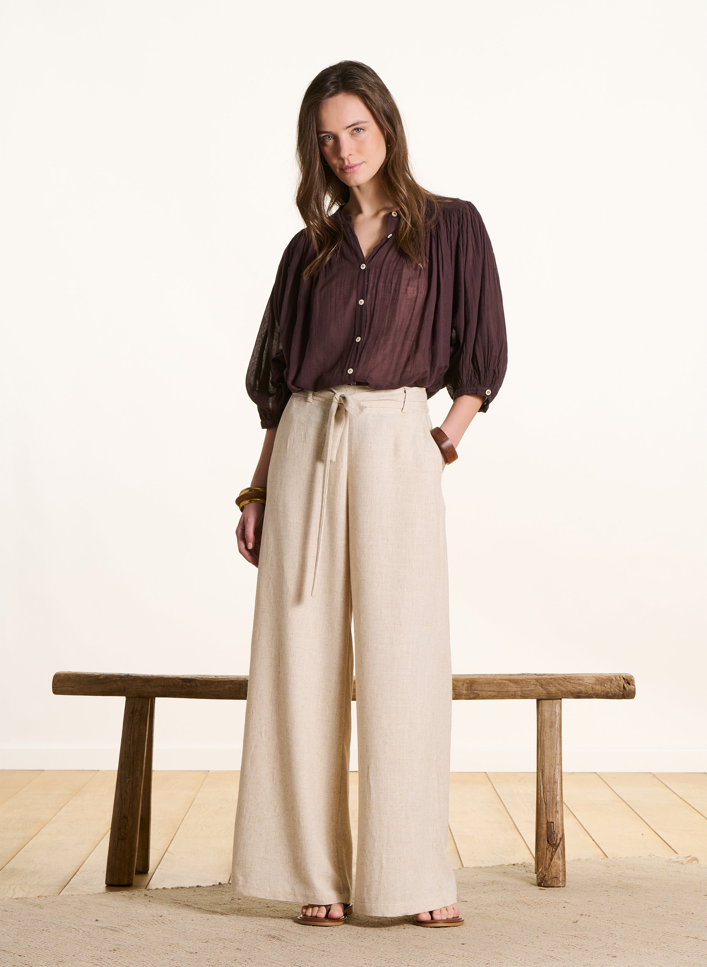 Wide-leg glitter pants Beige