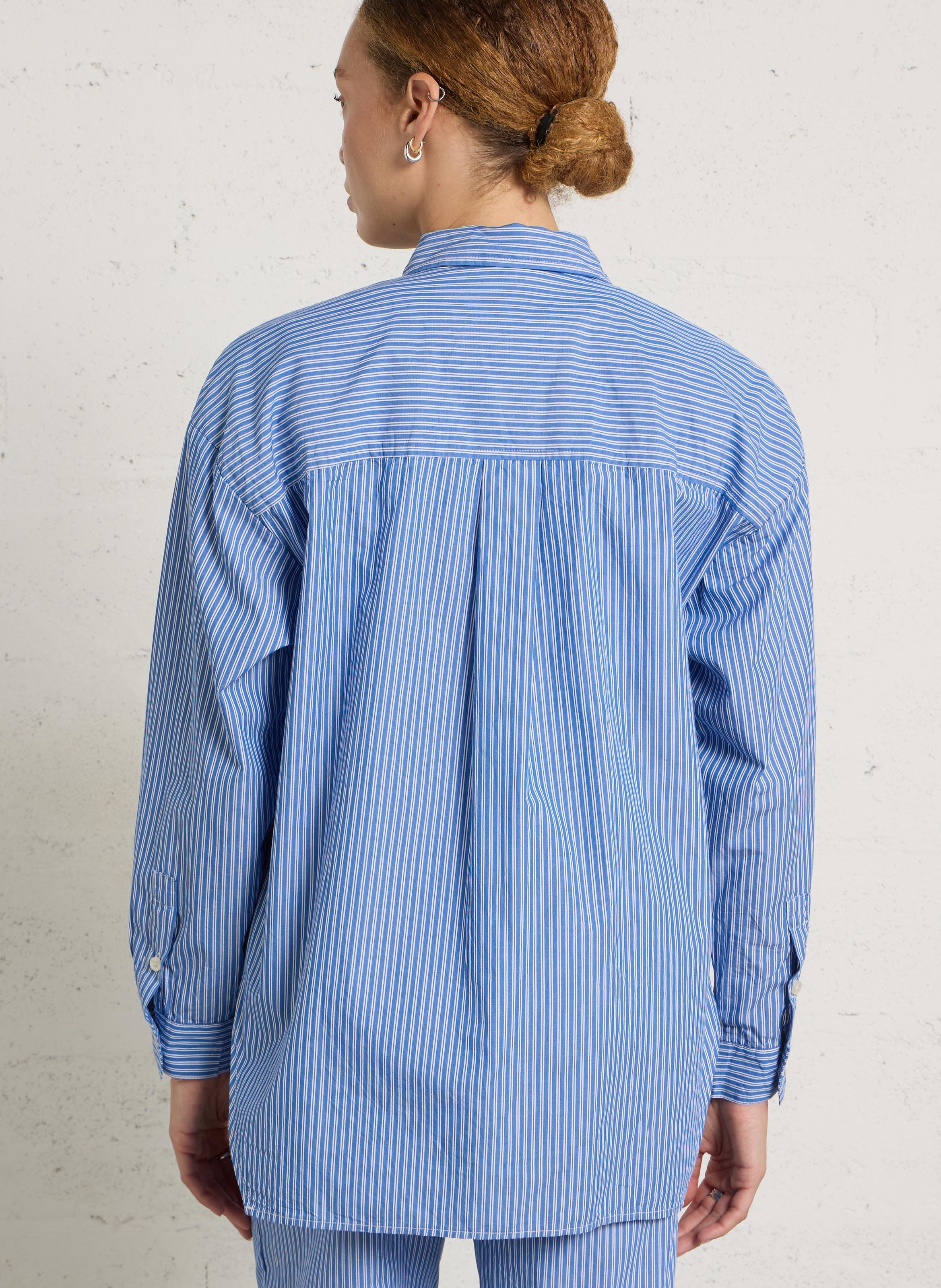 Rechte, gestreepte, katoenen blouse AMERICAN VINTAGE Blauw