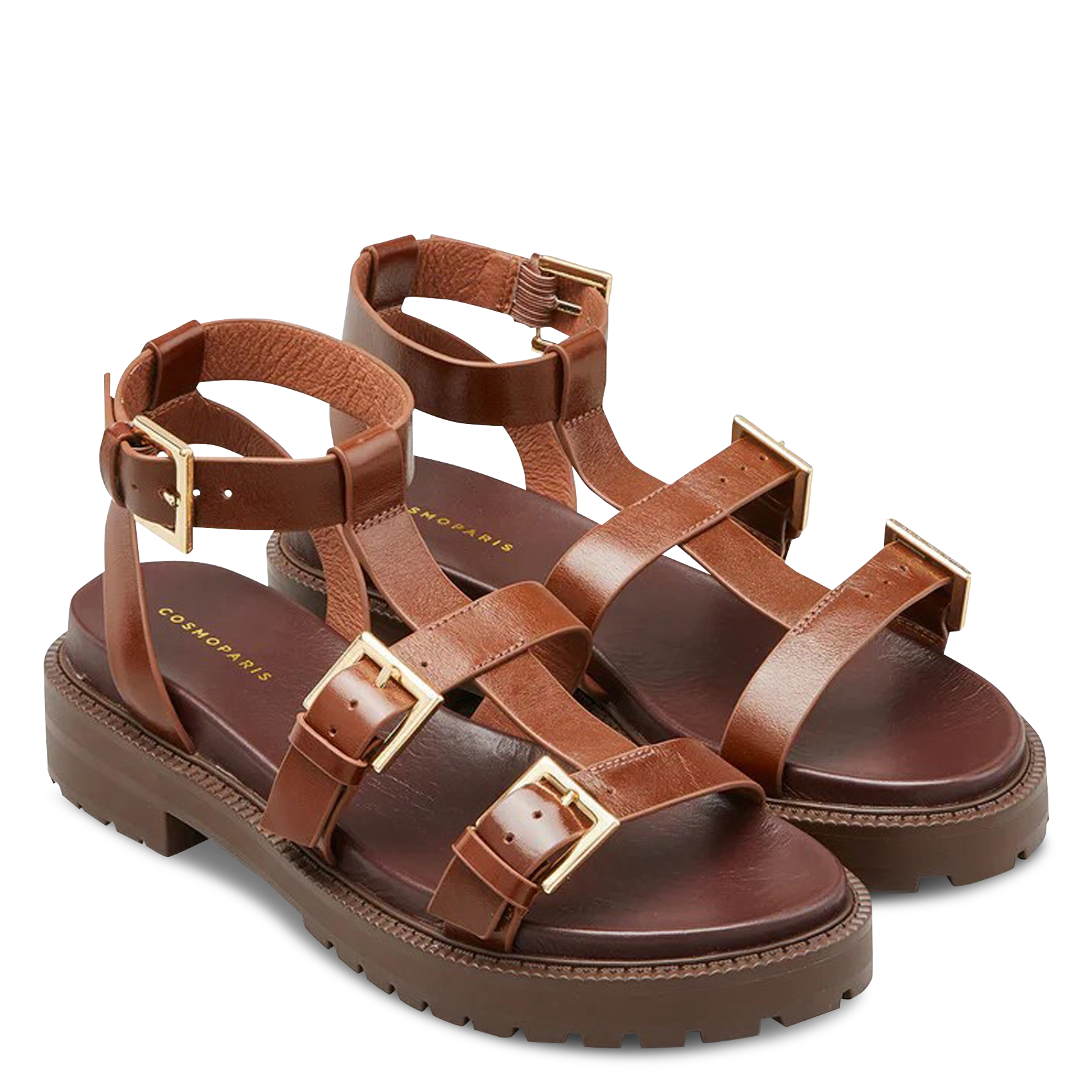 Sandales compensées en cuir COSMOPARIS Marron