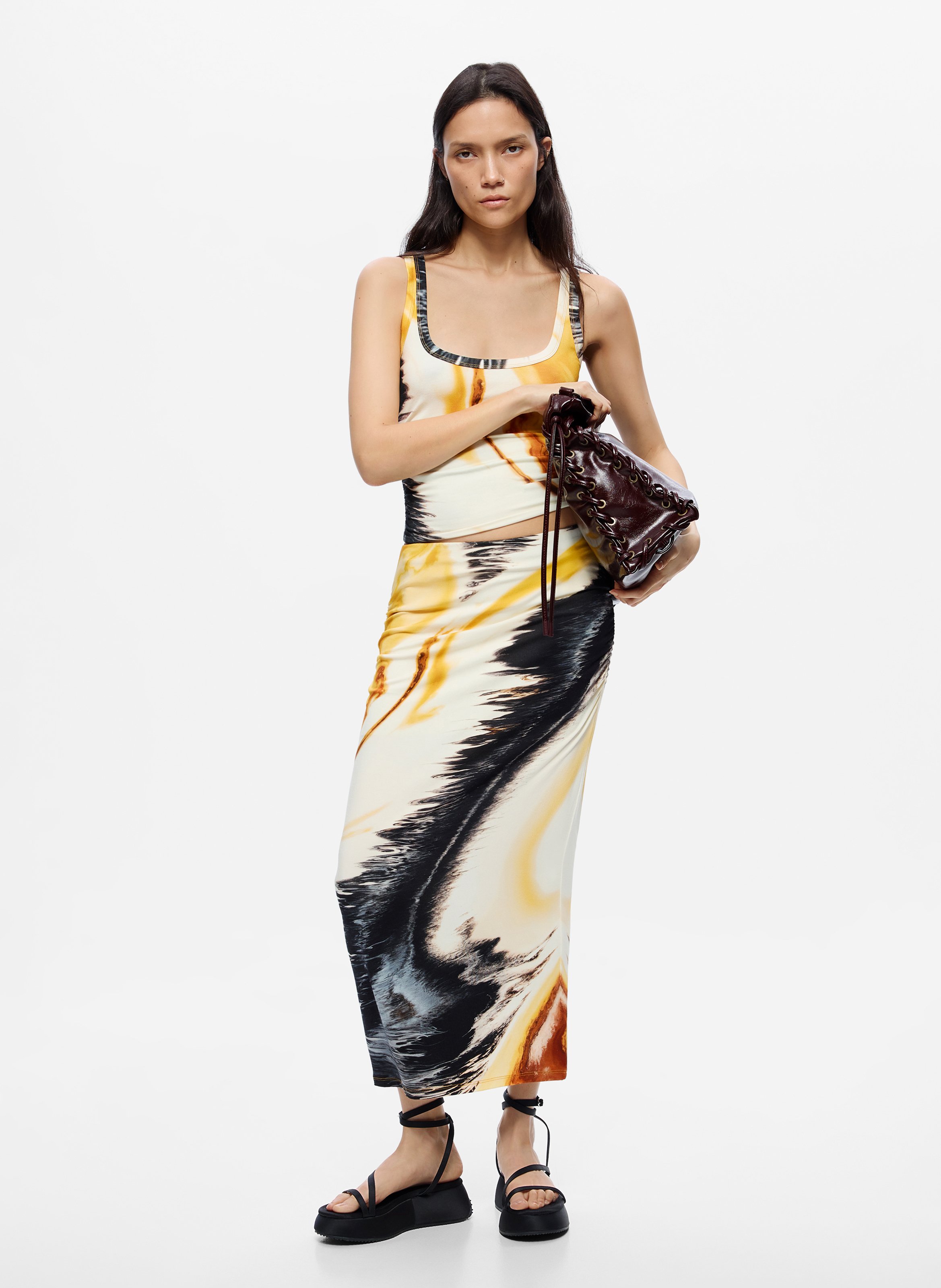 Jupe longue moulante imprimée DESIGUAL Jaune