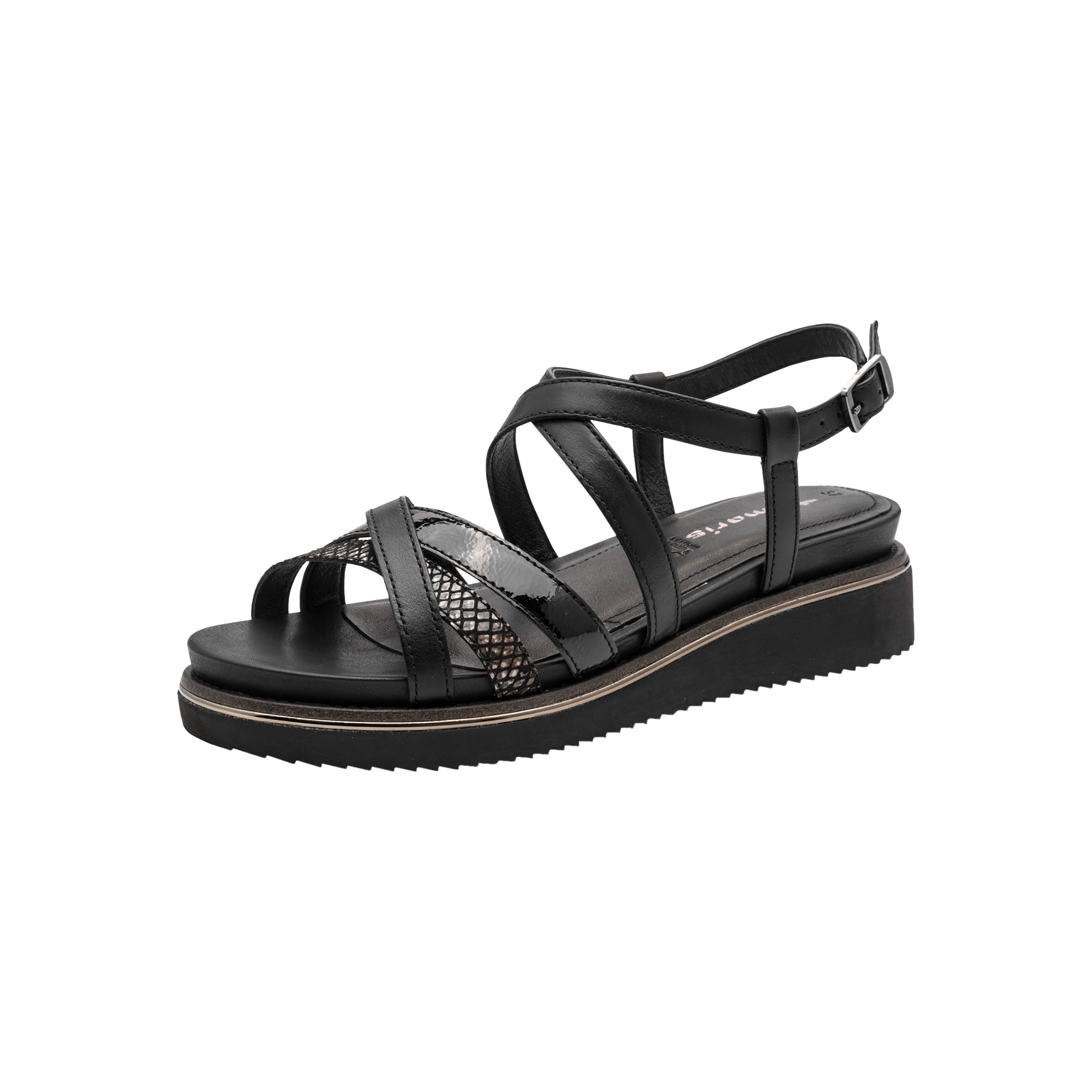 Leather wedge sandals TAMARIS Black