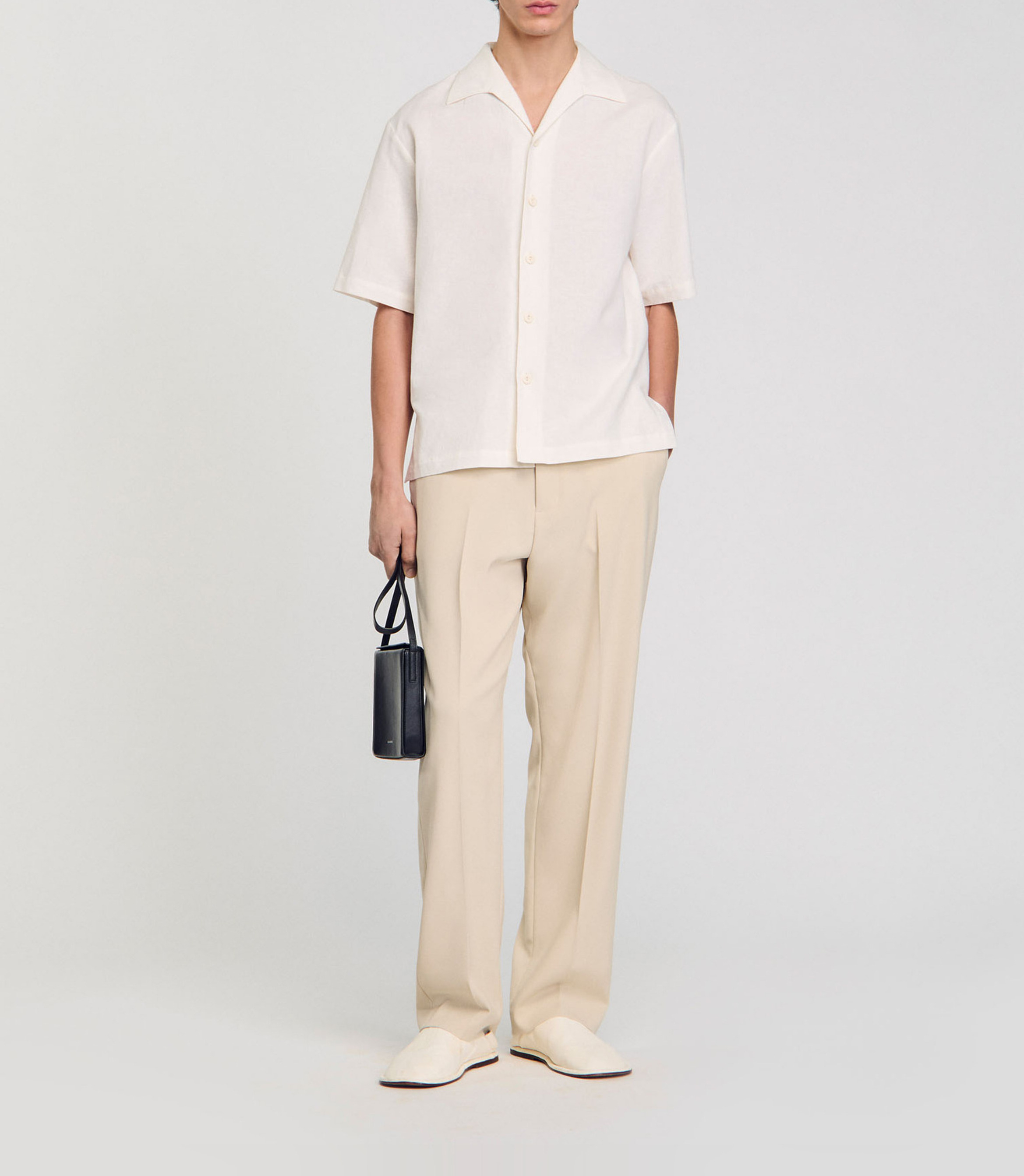 Chemise col classique en coton mélangé SANDRO Beige