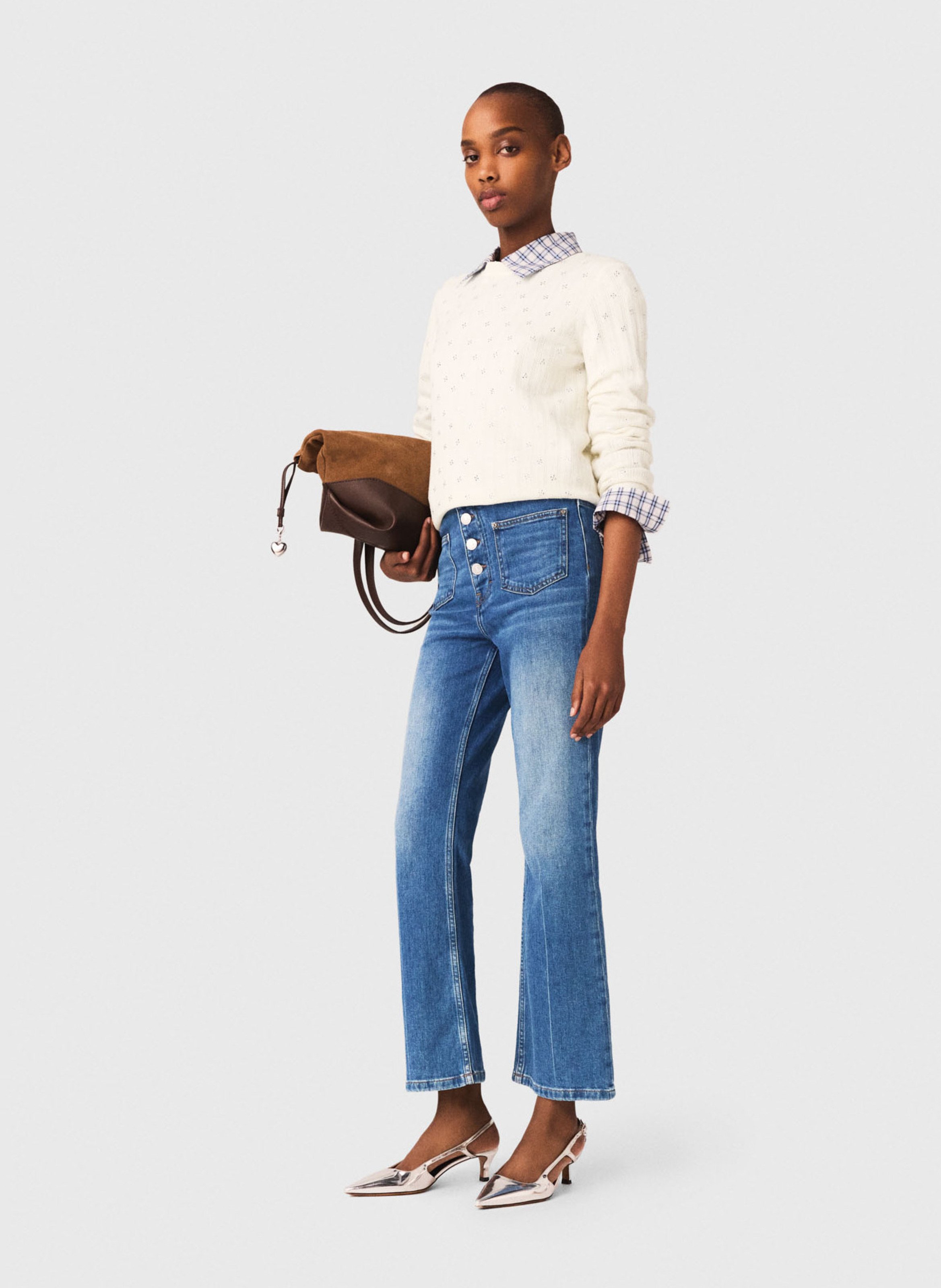 Cropped cotton-blend jeans | Blue MAJE Women