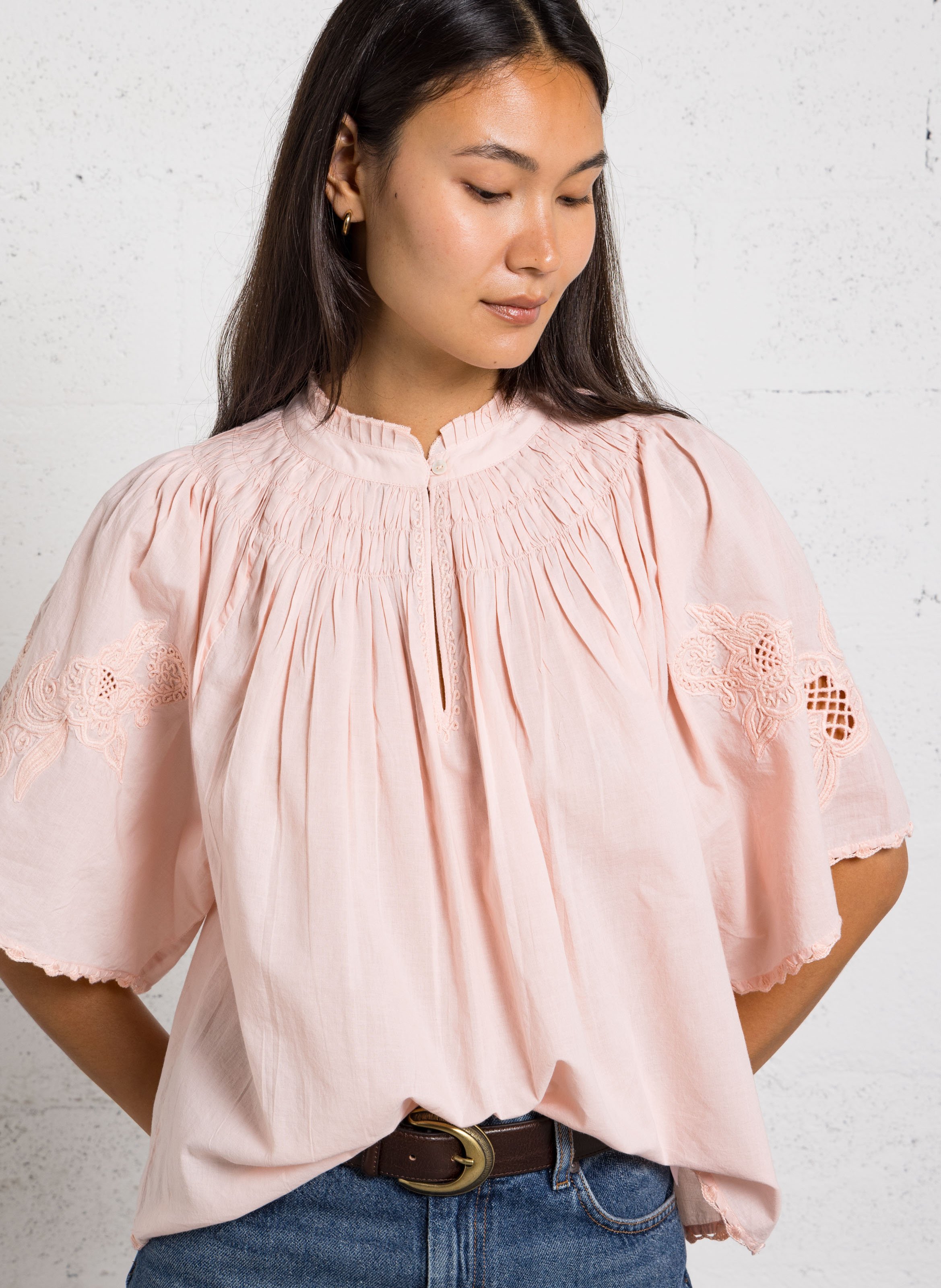 Round-neck cotton blouse MAISON 123 Pink