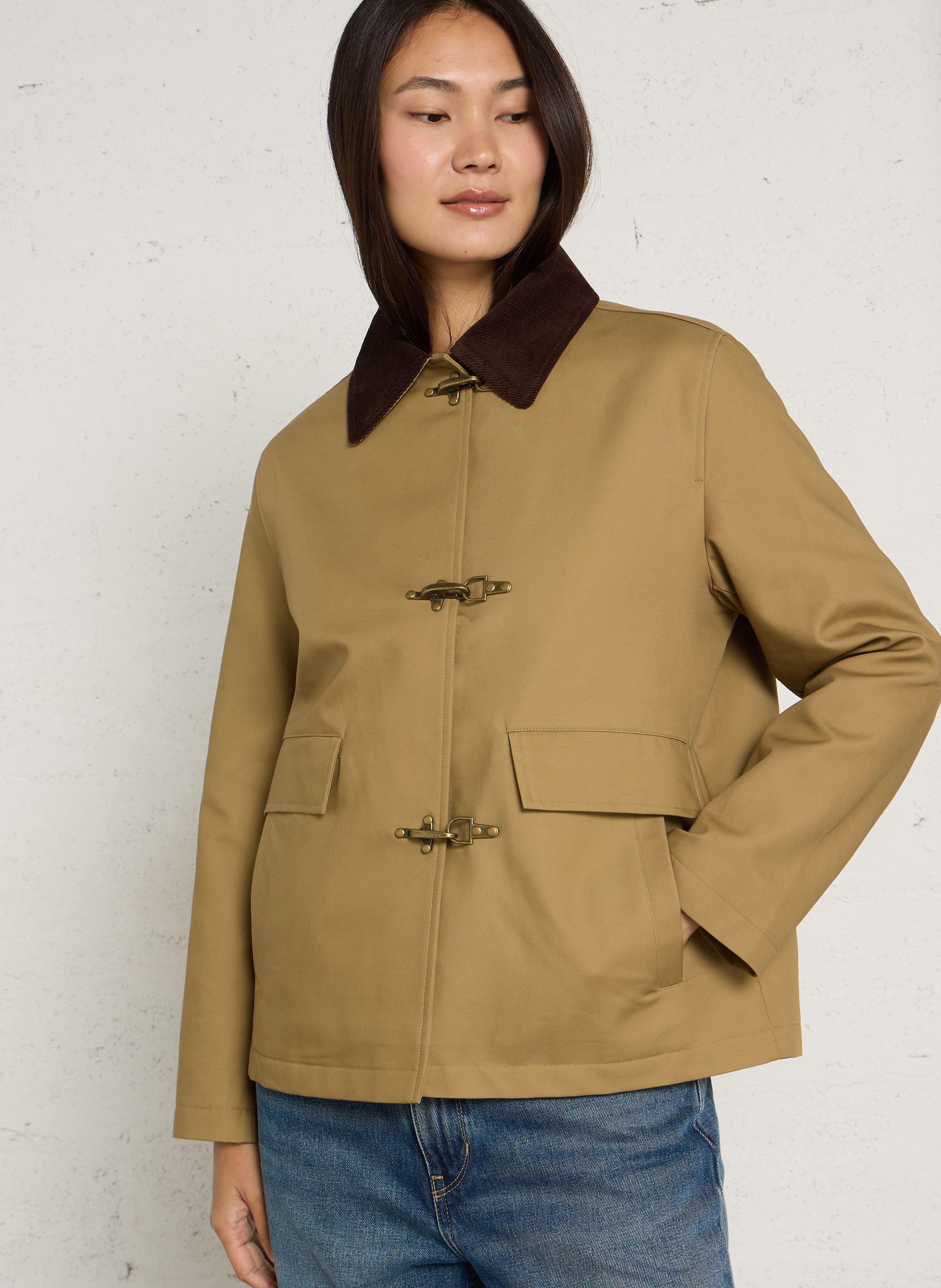 Manteau droit col classique en coton MAISON 123 Vert
